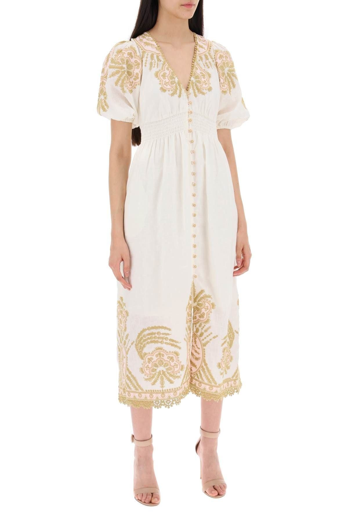 Zimmermann oc11z0525 Waverly Embroidered Linen Midi Dress in Multicolor Size S / US 4 / IT 40 - 3 Thumbnail