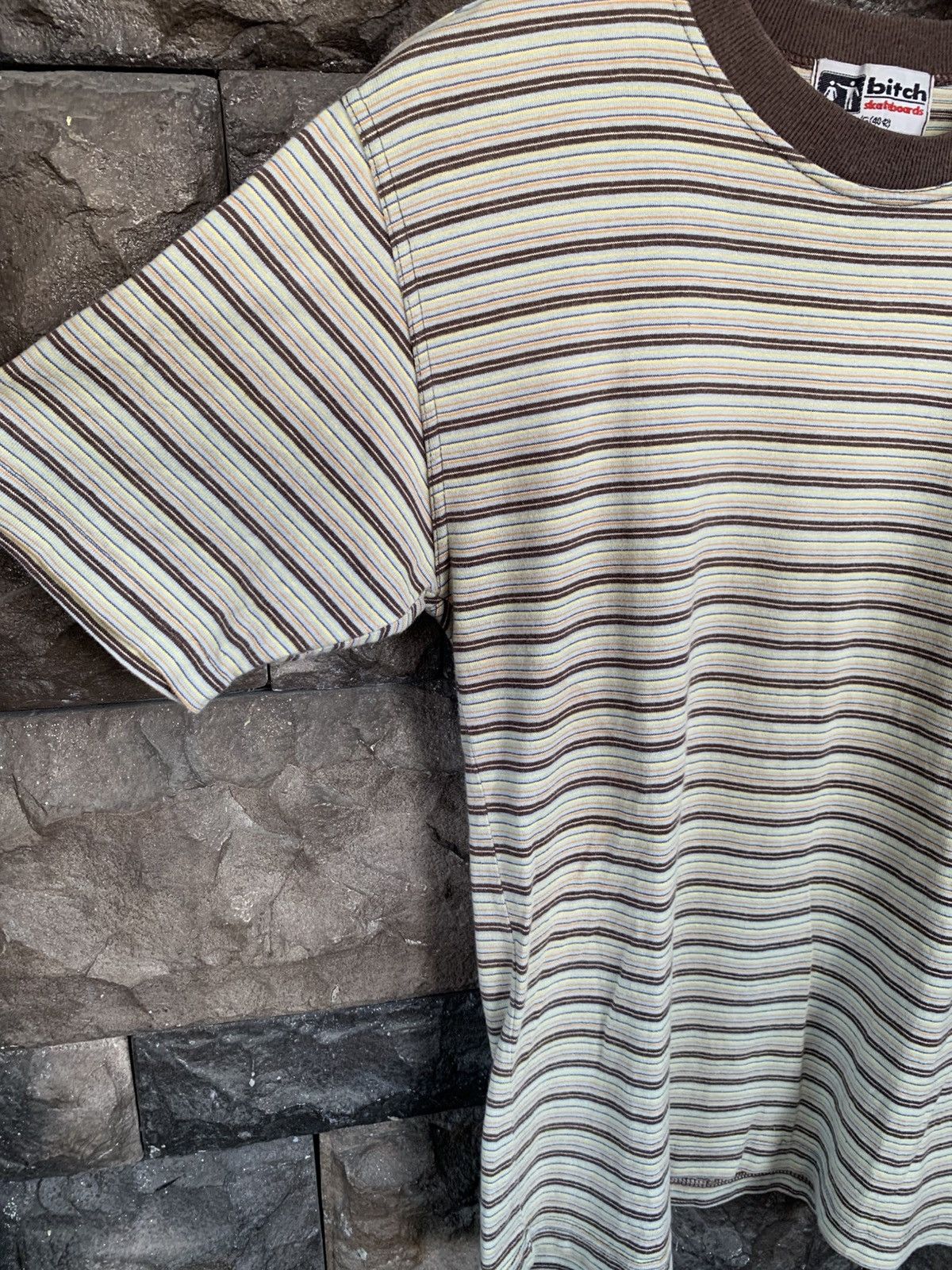 Vintage Vintage 90s Bitch Skateboards Striped T shirt Size US S / EU 44-46 / 1 - 3 Thumbnail