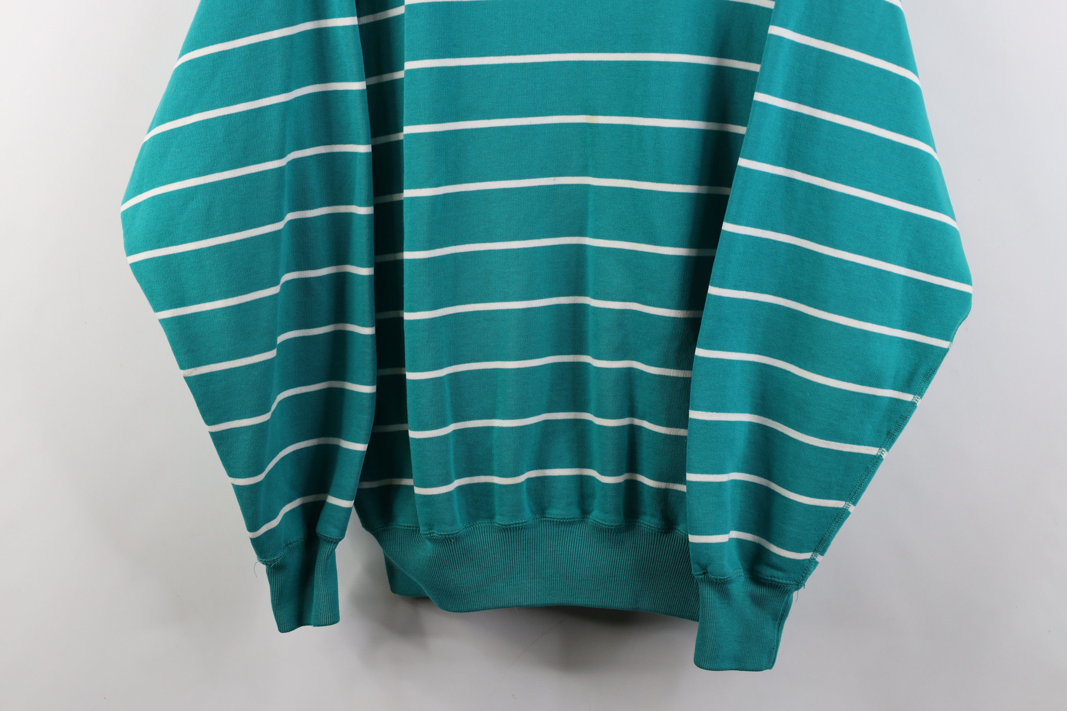 Eddie Bauer Vintage 90s Eddie Bauer Striped Crewneck Sweatshirt Teal Size L / US 10 / IT 46 - 3 Thumbnail
