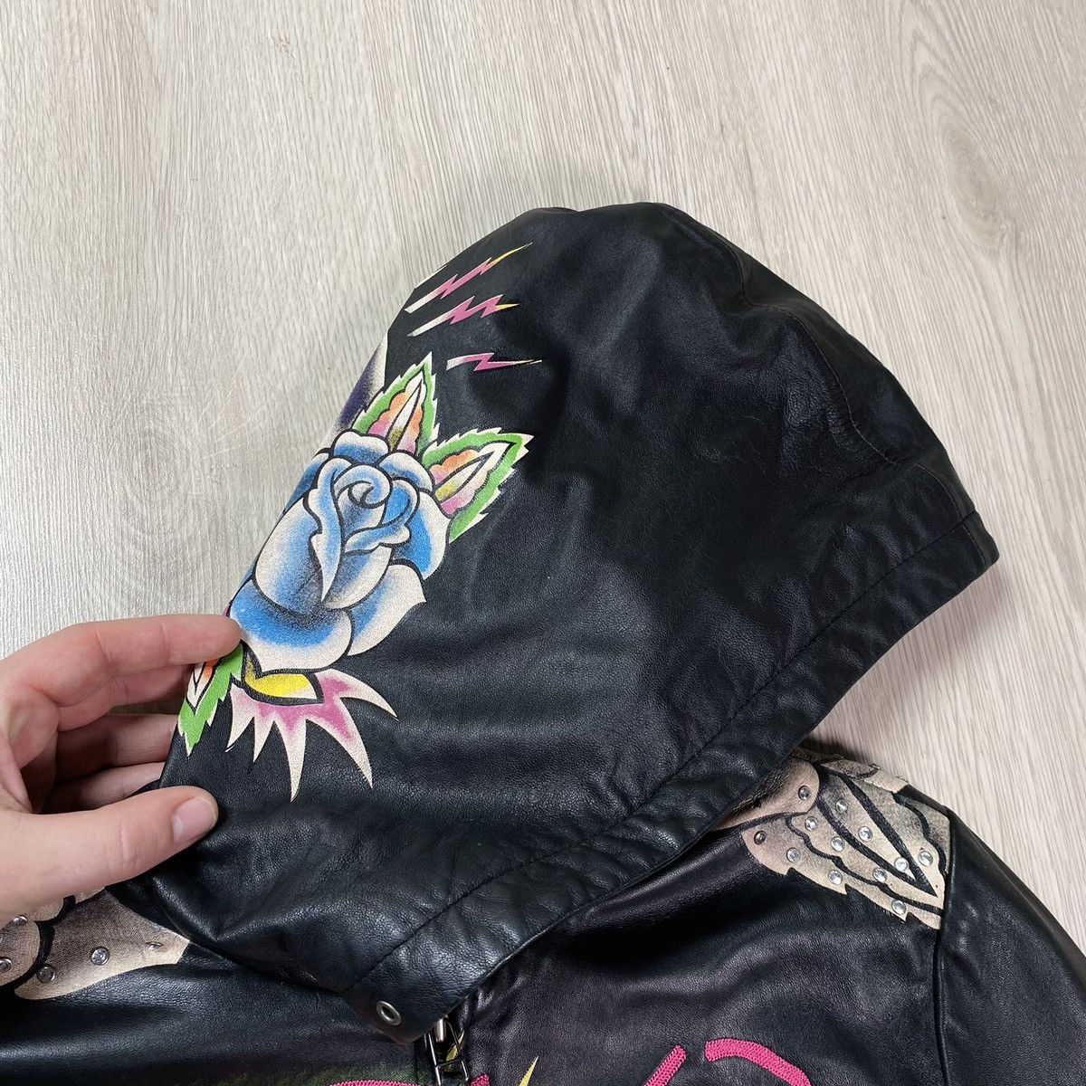 Ed Hardy Ed Hardy by Christian Audigier genuine leather hooded jacket Size S / US 4 / IT 40 - 14 Thumbnail