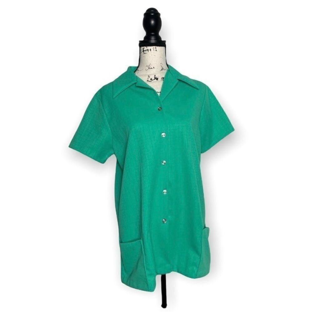 Other Vintage Style Green Short Sleeve Button Down Shirt with Fron Size M / US 6-8 / IT 42-44 - 3 Thumbnail
