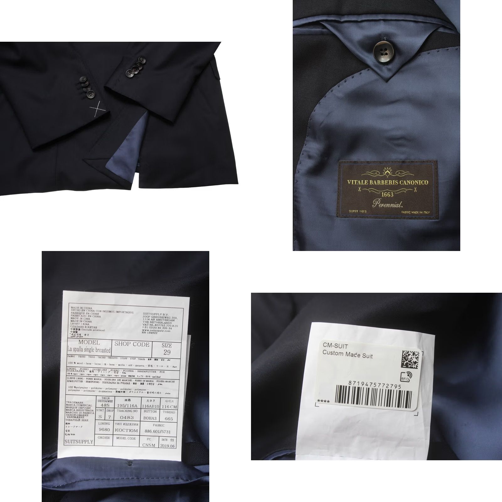 Suitsupply Suitsupply Suit Mens UK 48S Navy Wool 3in1 La Spalla Single Breasted Ferrara Brescia Classic Formal Business Size 48R - 8 Thumbnail