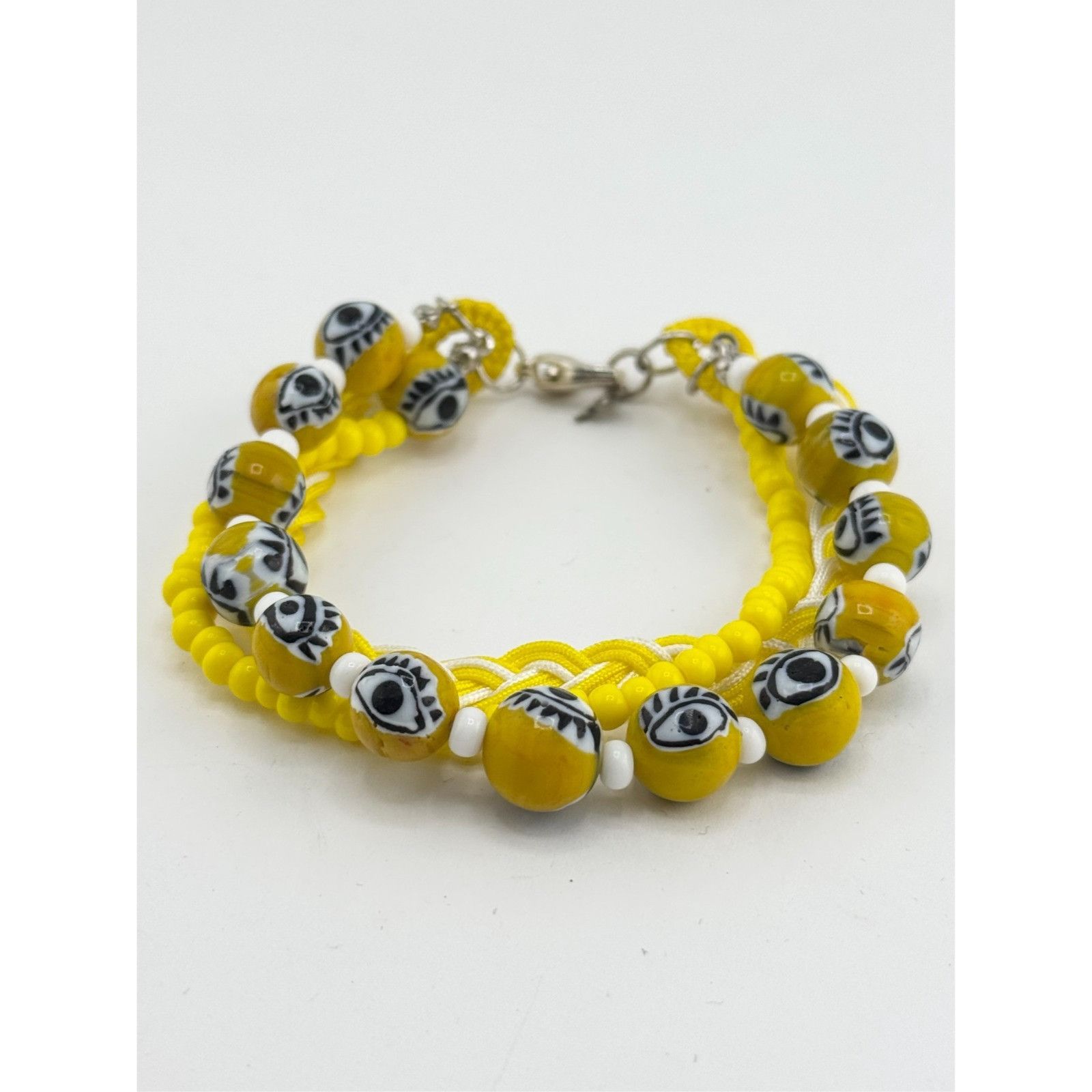 Vintage Vintage yellow glass evil eye beaded three strand braided br Size ONE SIZE - 4 Thumbnail
