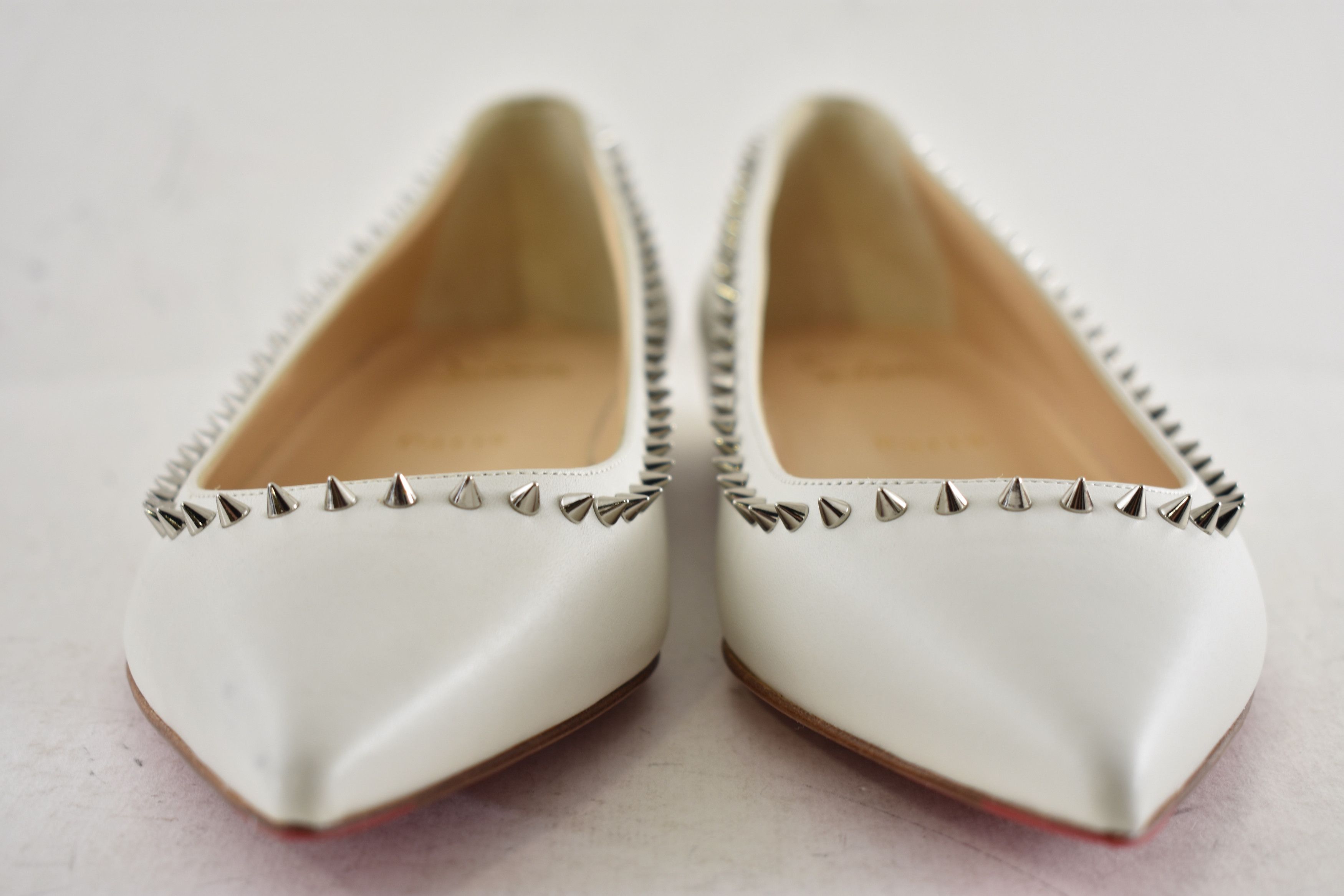 Christian Louboutin Anjalina Flat White Snow Leather Spike Pointed Ballerina 38 Size US 8 / IT 38 - 12 Thumbnail