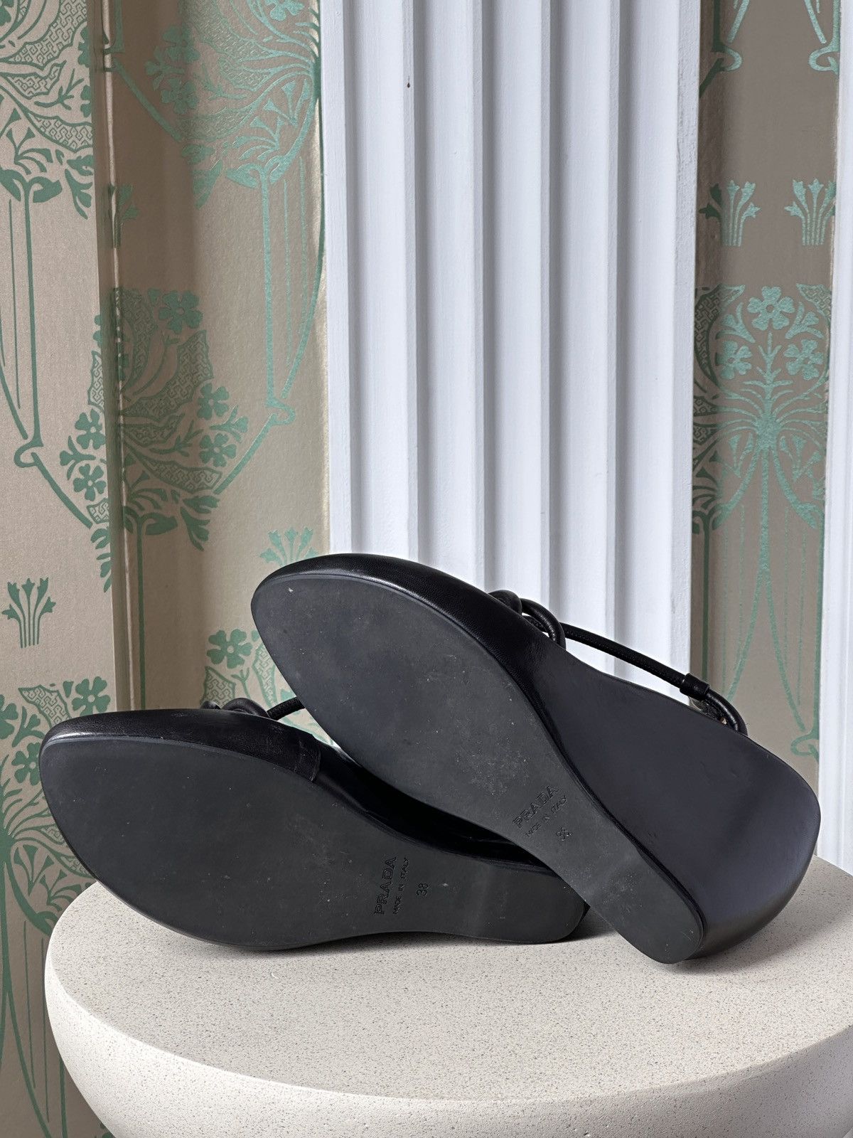Prada Prada Black Leather Wedge Heel Platform Strap Sandals 38 Size US 8 / IT 38 - 12 Thumbnail