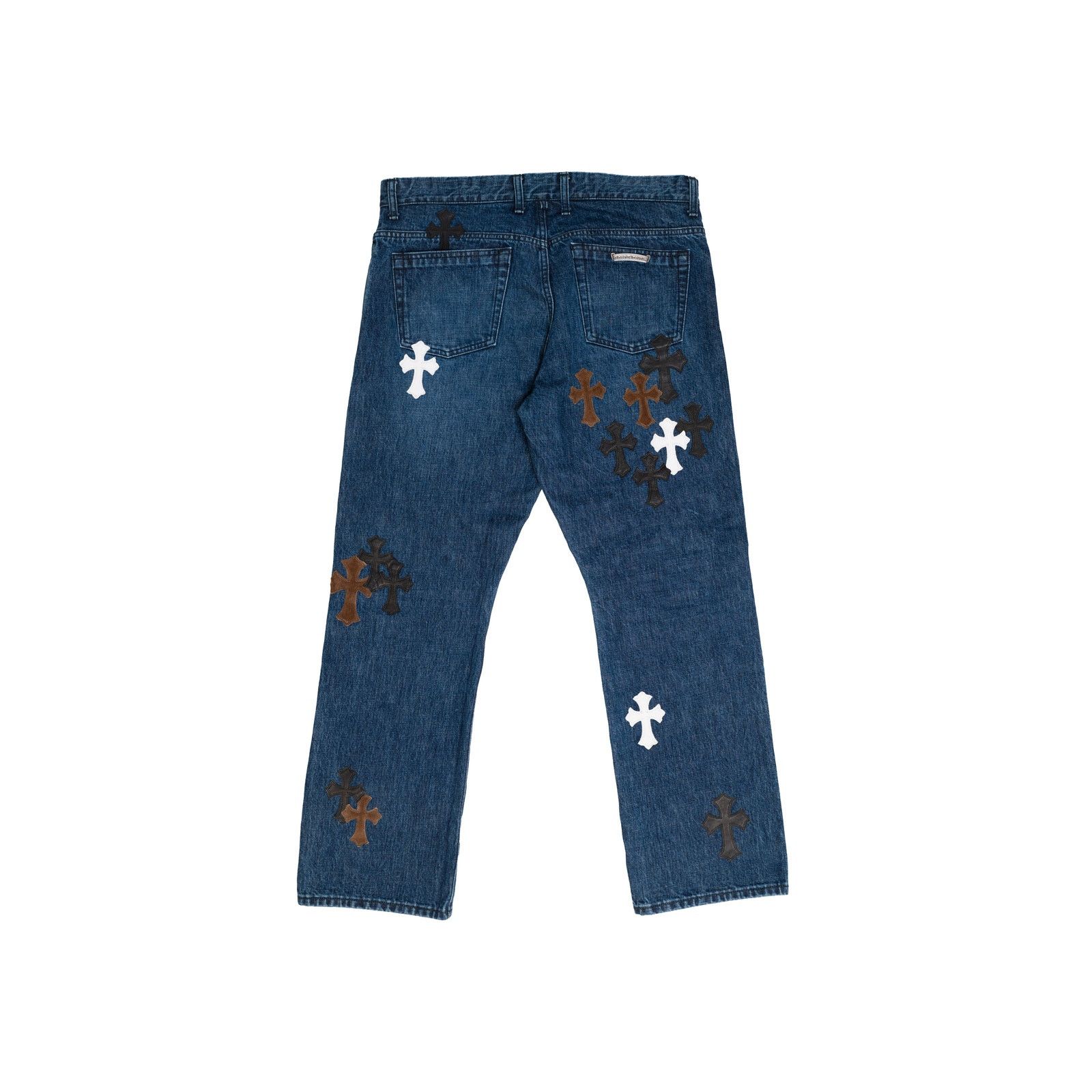 Chrome Hearts Indigo Denim Fleur Knee Jeans Black White & Brown Patches Size US 36 / EU 52 - 2 Thumbnail