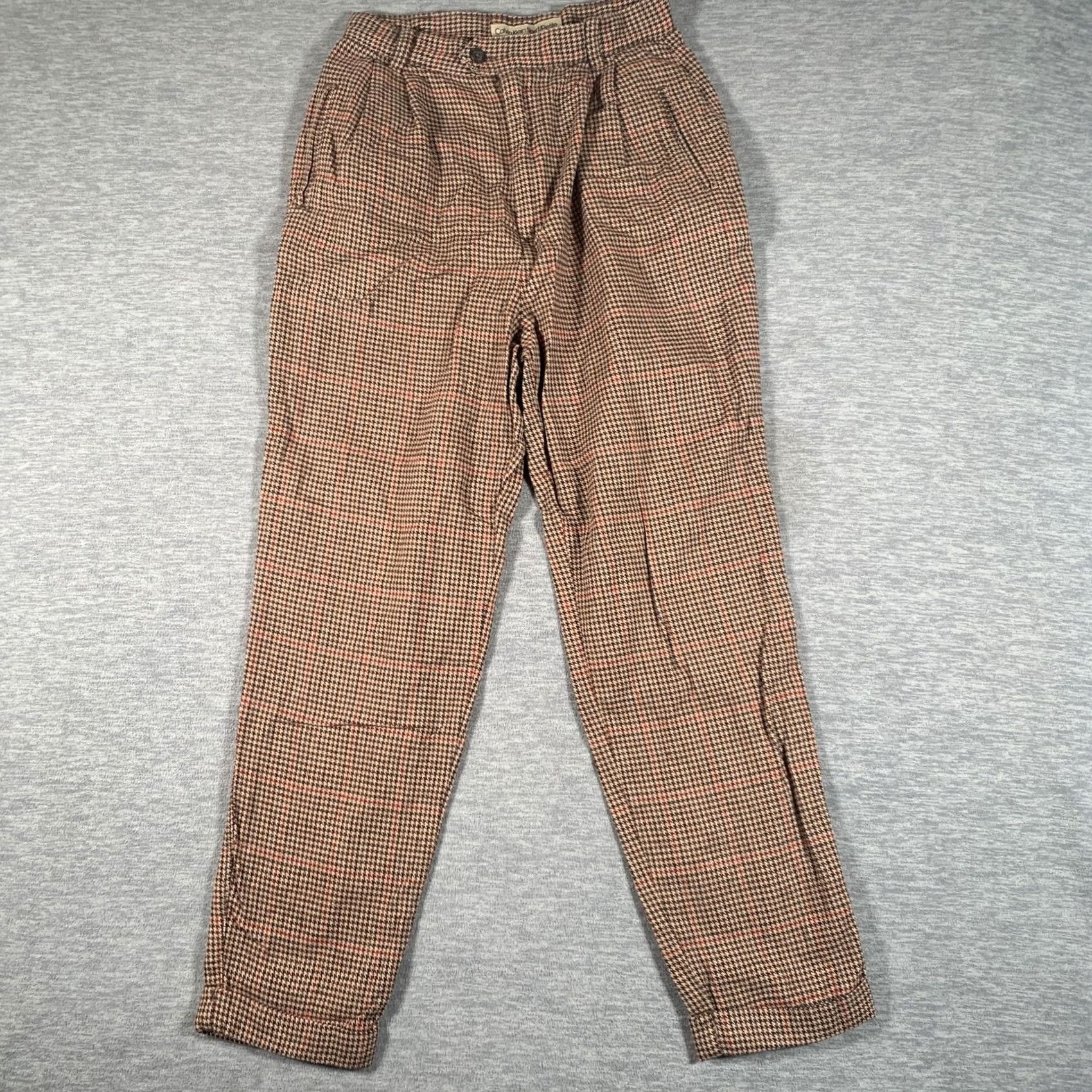 Vintage VINTAGE Calvin Klein Sports/Petite Pants Women 8 Brown Check Tapered Cuffed 80s Size 30" / US 8 / IT 44 - 2 Thumbnail