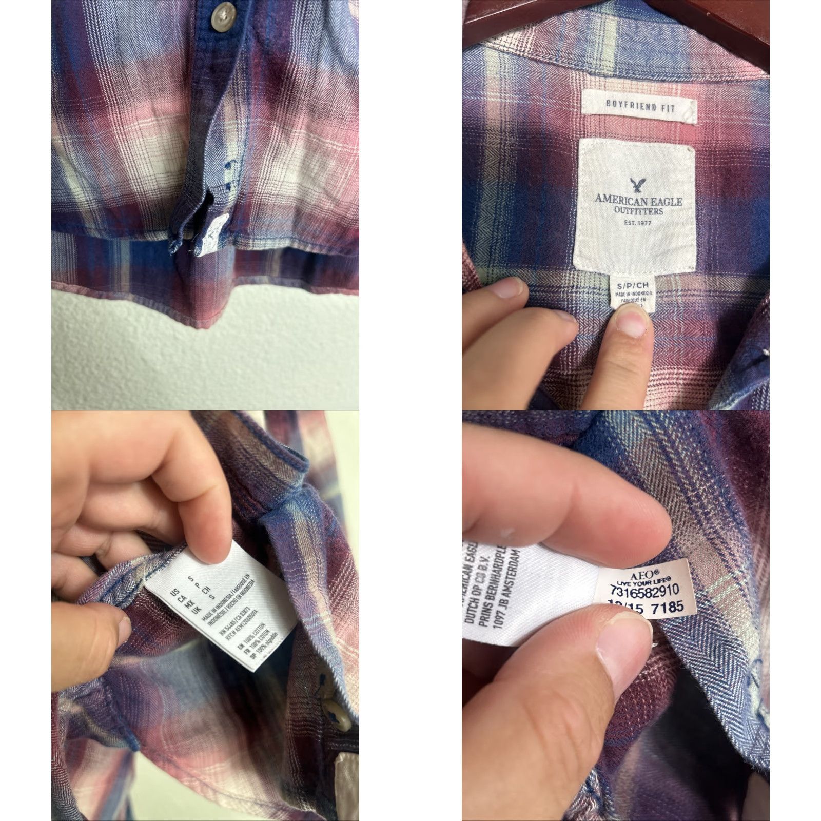 American Eagle Outfitters VINTAGE American Eagle Shirt Plaid Button-Up Long Sleeve Purple Small Womens Boyfriend Fit Sized S Size S / US 4 / IT 40 - 8 Thumbnail