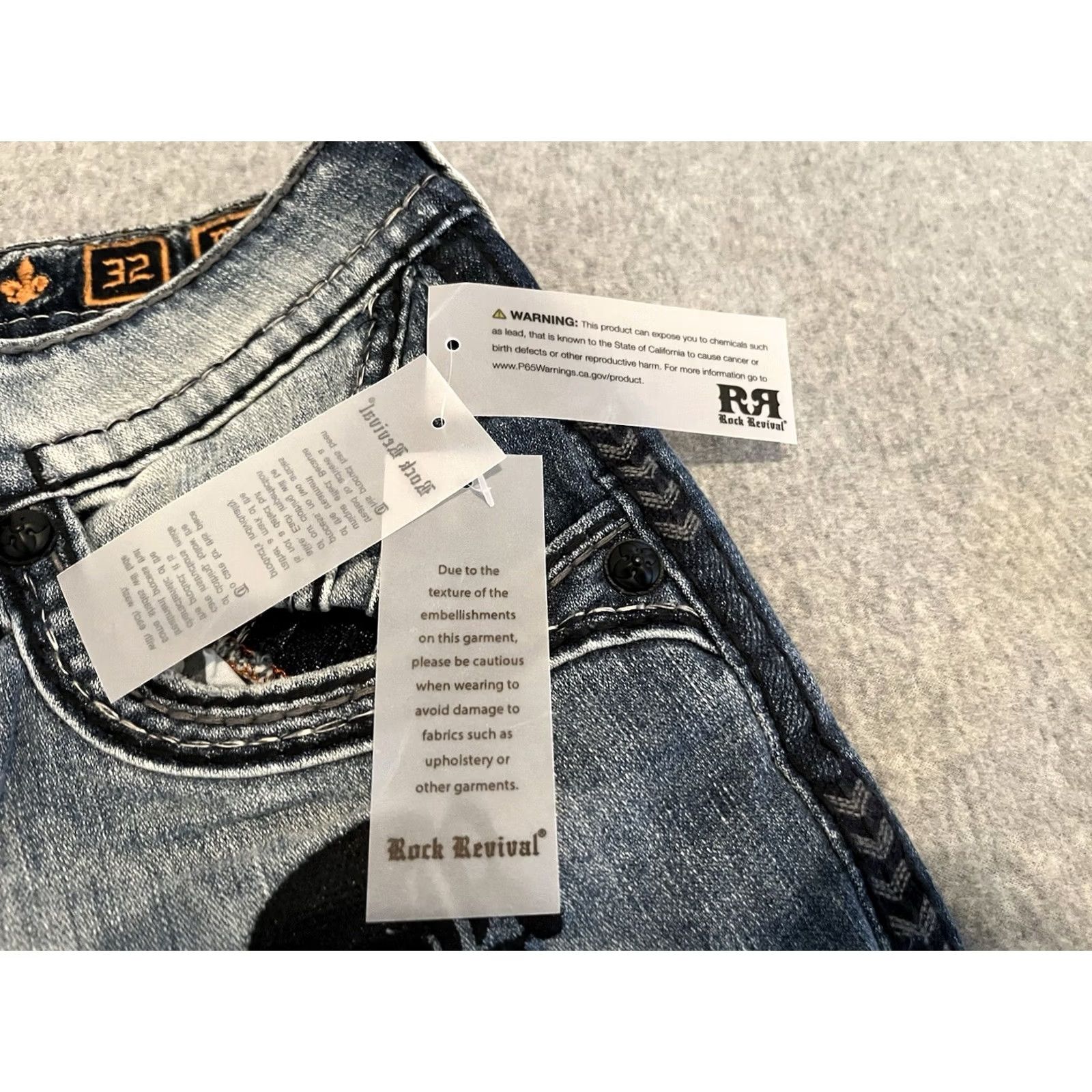 Vintage Rock Revival Jeans Biker Distressed Denim Mens 32x33 NWT Blue 32 33 Cotton/Elastane Mens Size US 32 / EU 48 - 3 Thumbnail