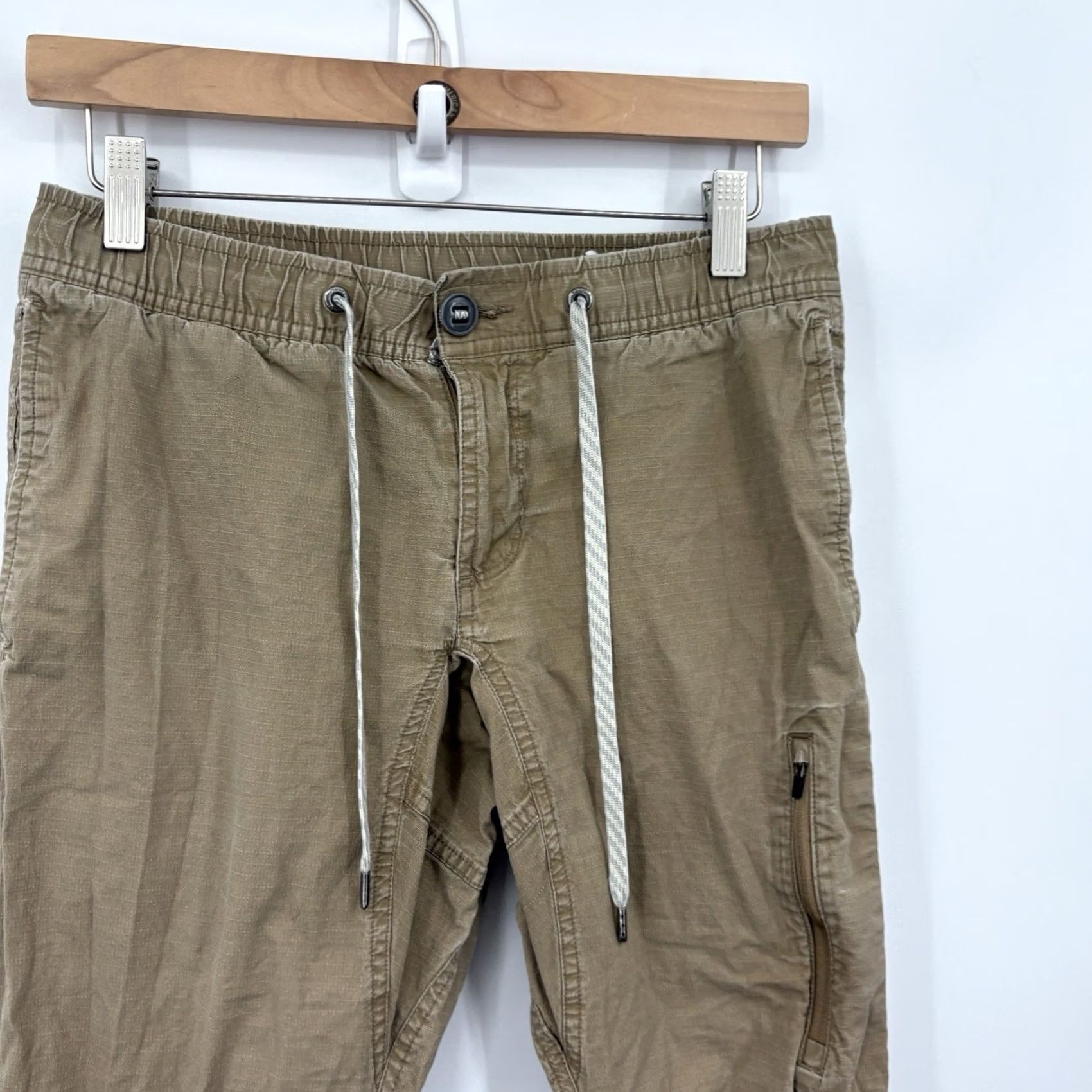 Vuori Vuori Pants Mens S Ripstop Climber Drawstring Hiking Outdoors Work Stretch Pant Slim Tapered 5-Pocket Beige Canvas Logo Zipper Pocket Mens Size US 30 / EU 46 - 4 Thumbnail