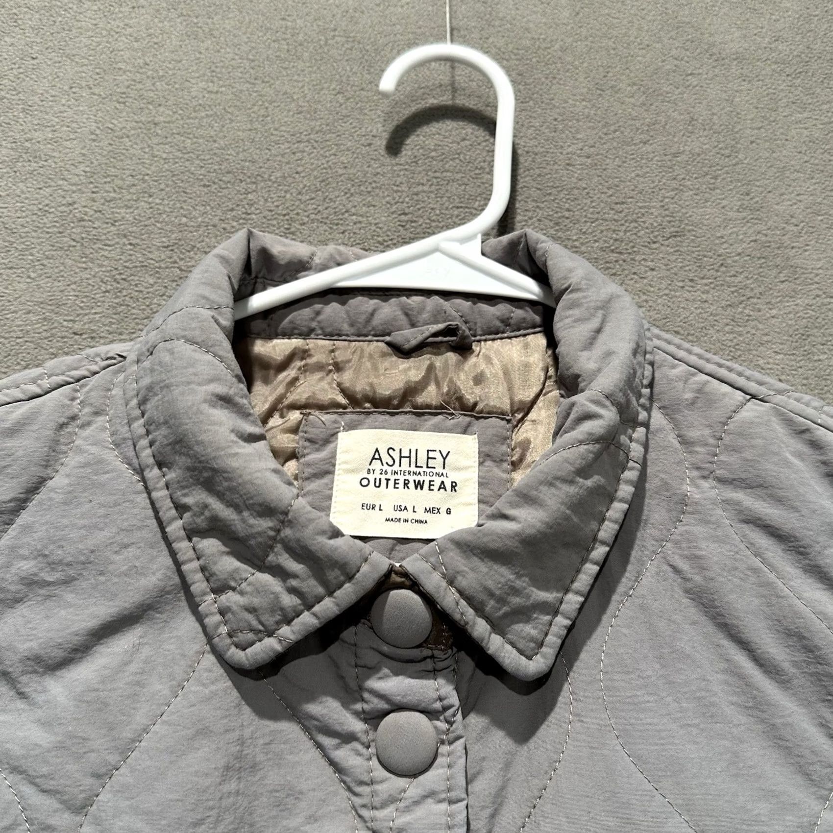 Vintage Ashley Jacket Women L Gray Quilted Insulated Snap Up Military Style Mid-Length Size L / US 10 / IT 46 - 6 Thumbnail