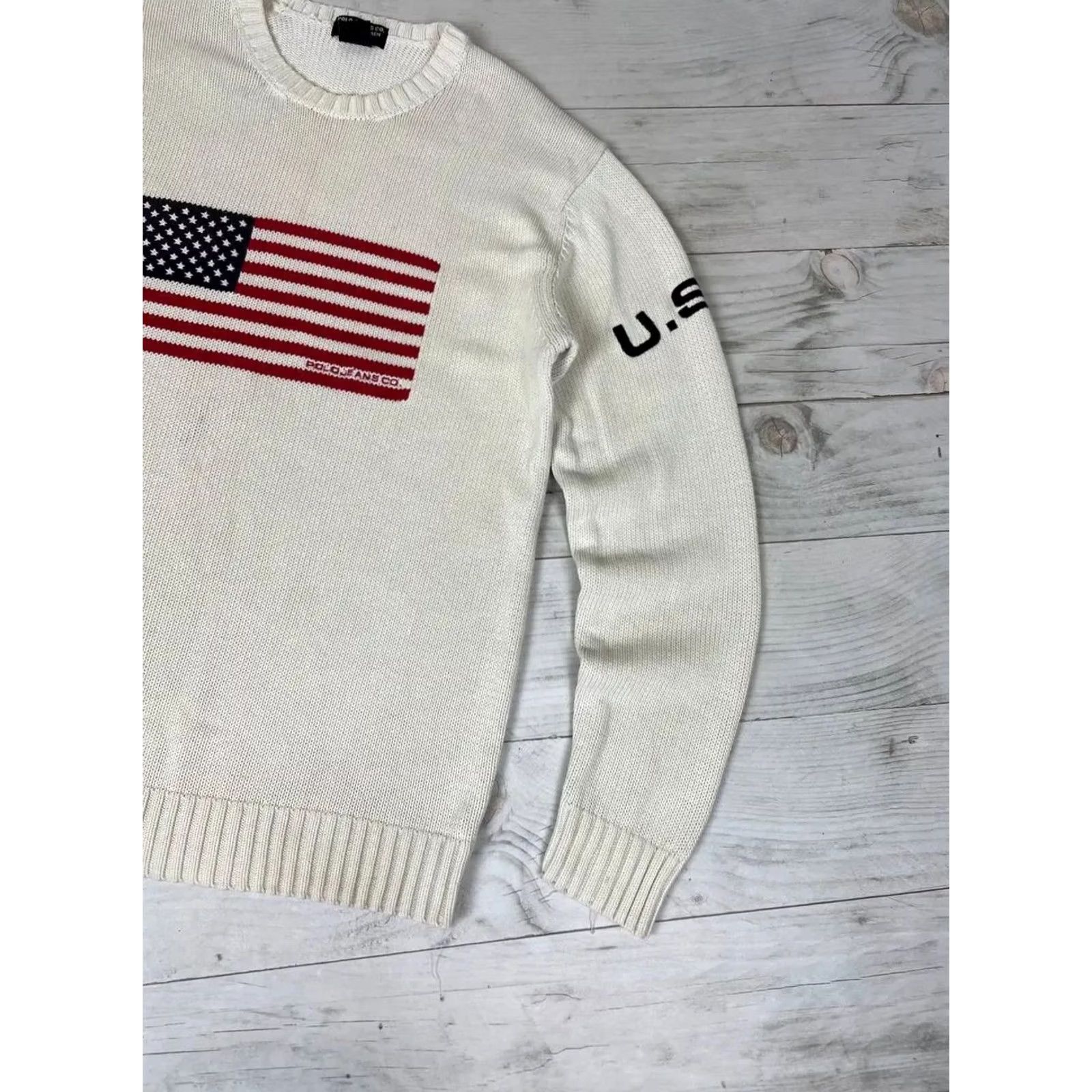 Polo Ralph Lauren VINTAGE Polo Jeans Co Ralph Lauren Sweater Men White Size L USA Flag Logo Size US L / EU 52-54 / 3 - 5 Thumbnail