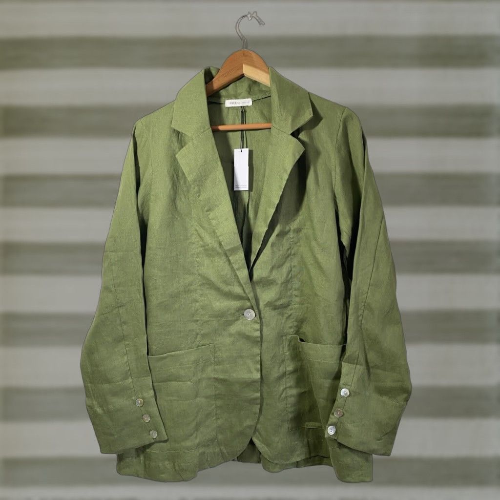 Vintage NWT AURA The Label Linen Blazer Blazer Women Green L Boho Linen Blazer Sz L Casual Pockets 100% Linen Size L / US 10 / IT 46 - 1 Thumbnail