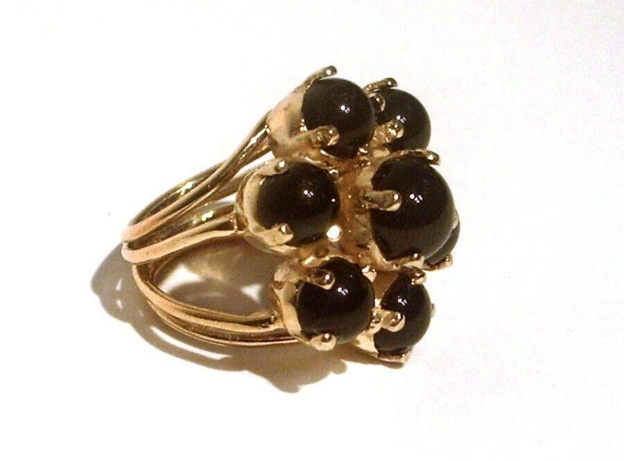 Handmade Sterling 18kt Gold Vermeil Cocktail Ring Black Onyx Cabochon Size ONE SIZE - 3 Thumbnail