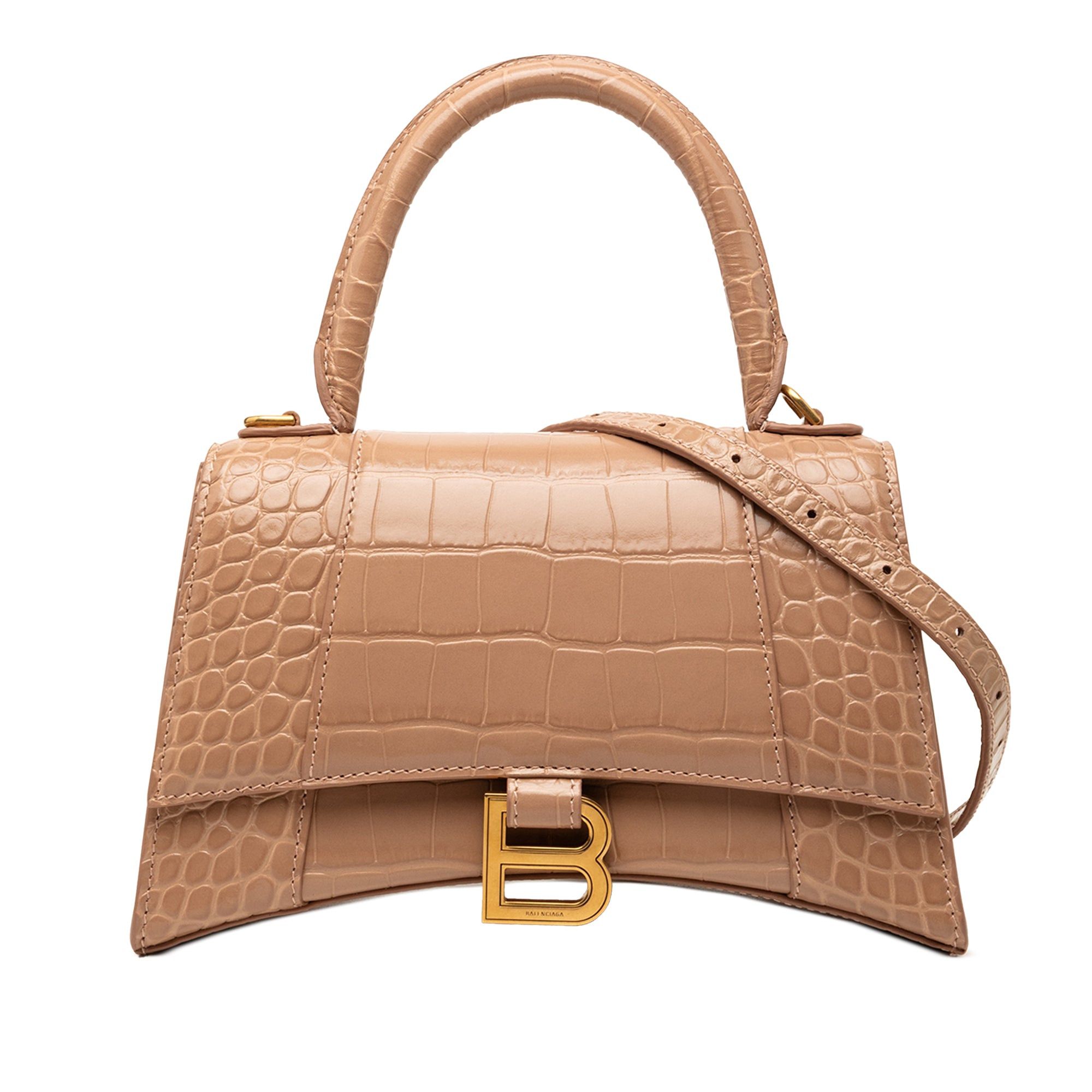 Balenciaga Small Croc Embossed Hourglass Top Handle Bag Size ONE SIZE - 1 Thumbnail