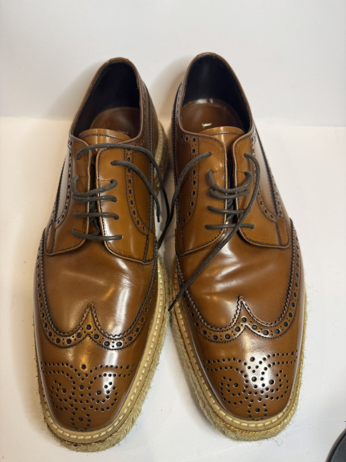Prada Prada Levitate Espadrille Wingtip Brogues - Cognac Leather- Size US 9.5 / EU 42-43 - 1 Thumbnail