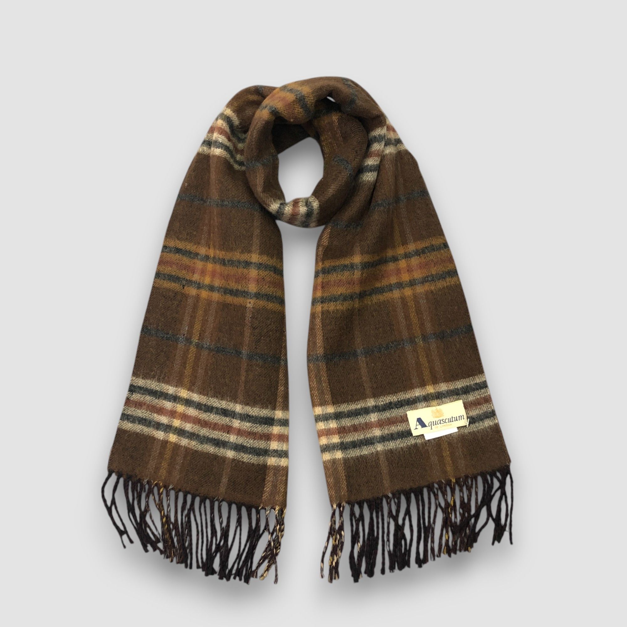 Vintage Aquascutum Scarf Muffler Wool Fringe Winter Scarves
