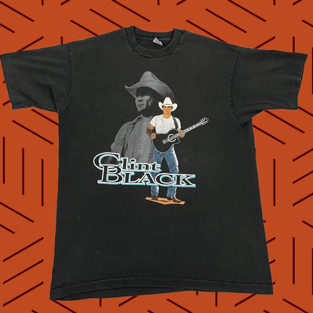 Fruit Of The Loom VTG 90s Clint Black Shirt Mens XL Faded Black Country Music Tee Single Stitch Shirt Graphic Print Cotton Crew Neck Short Sleeve Size US XL / EU 56 / 4 - 1 Thumbnail