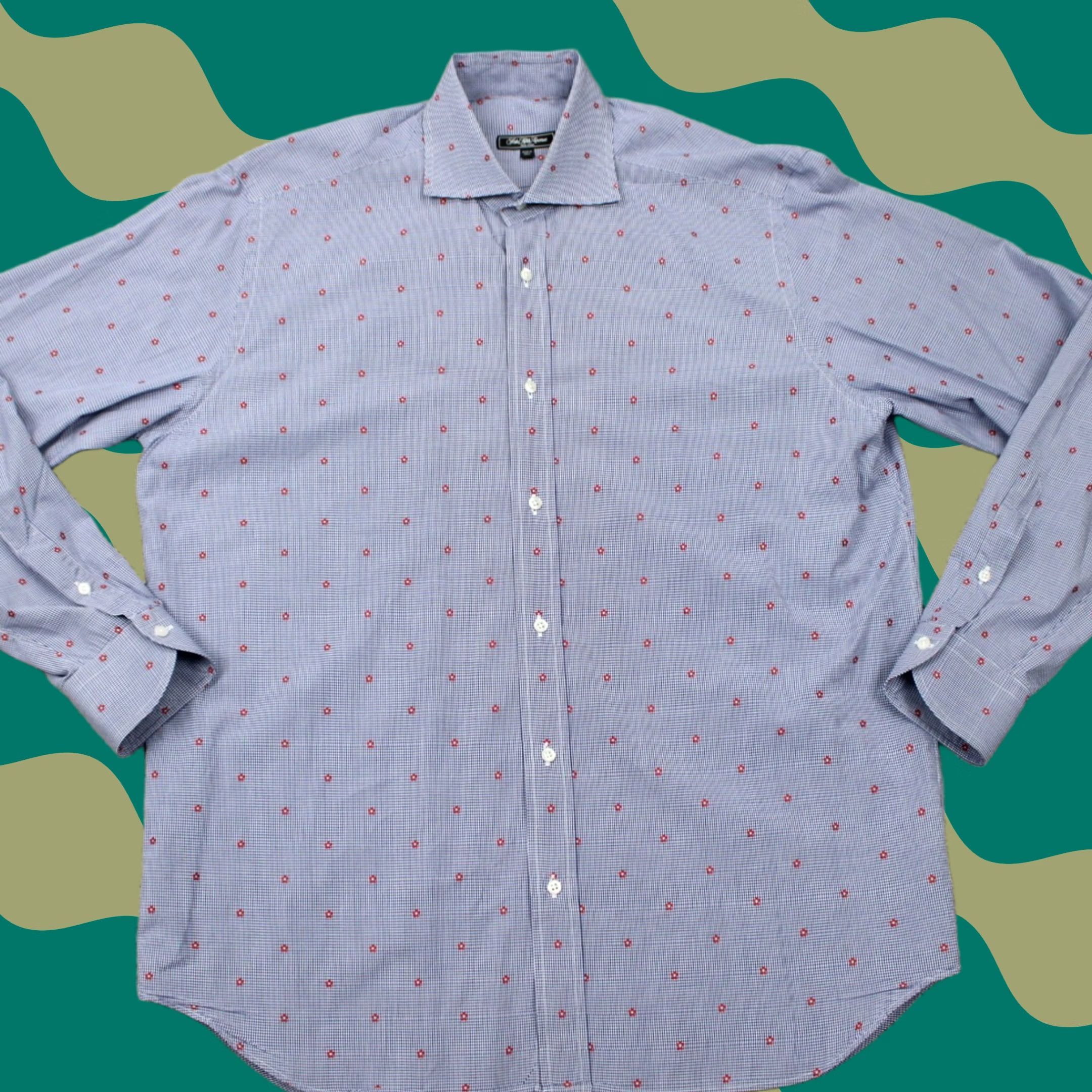 Saks Fifth Avenue Saks Fifth Avenue AOP Shirt Mens Large Blue/Red Cotton All Over Print L/S Button Shirt Size US L / EU 52-54 / 3 - 1 Thumbnail
