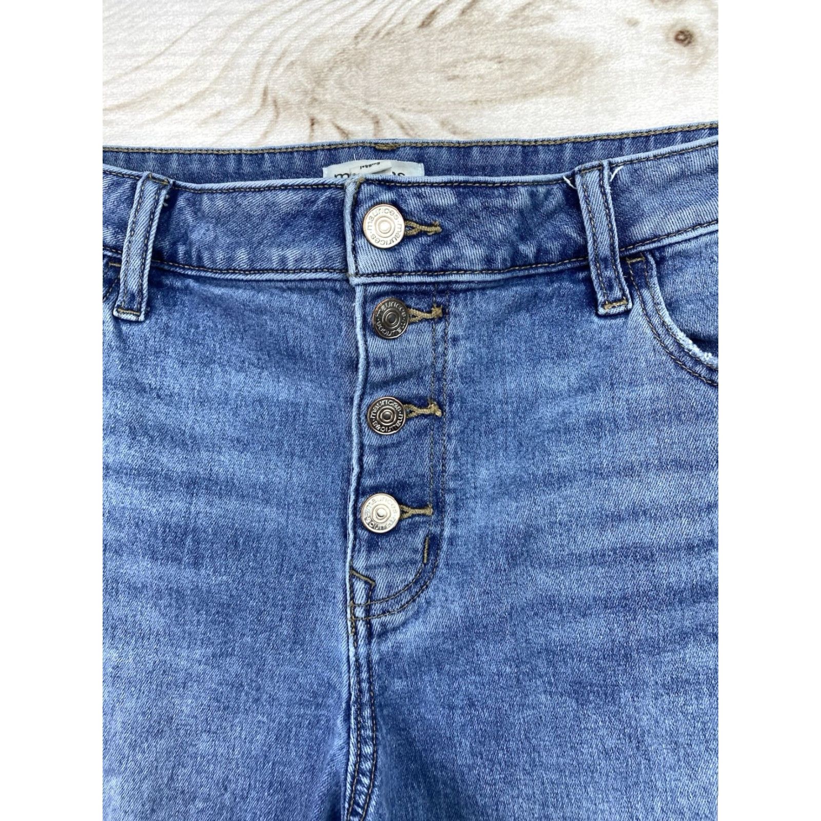 Vintage Maurices M Jeans Womens XL Button Fly Mid Rise Distressed Denim Jeans Regular Bootcut 5-Pocket Blue 90s City College Womens Size 40" / US 18 - 2 Thumbnail
