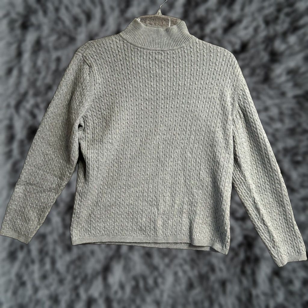 Vintage VINTAGE 90s Sweater L Cable-Knit Knit Cable Knit Preppy Minimalist Chic Office Fall Women L Gray Mock Neck Pullover Satisfaction? Size L / US 10 / IT 46 - 1 Thumbnail