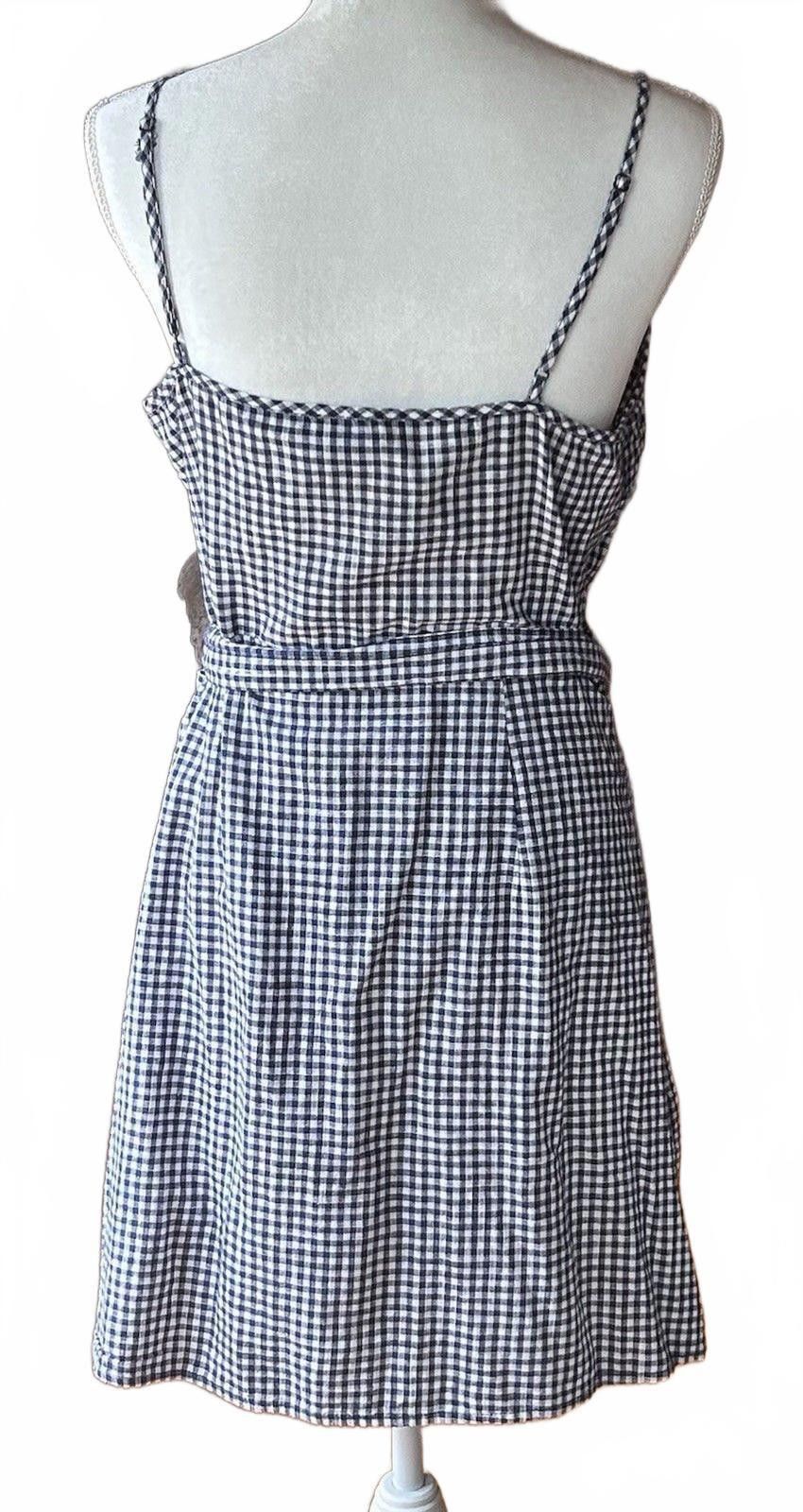 Other Aerie Plaid Navy White Wrap Dress sz Lg Cottagecore Coquette Size L / US 10 / IT 46 - 4 Thumbnail