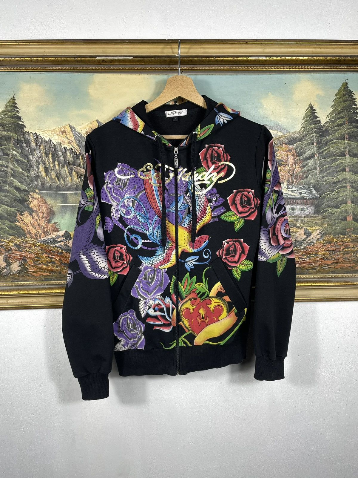 Christian Audigier Ed Hardy Retro 00s Hoodie With Crystals Affliction Grunge Size S / US 4 / IT 40 - 1 Thumbnail