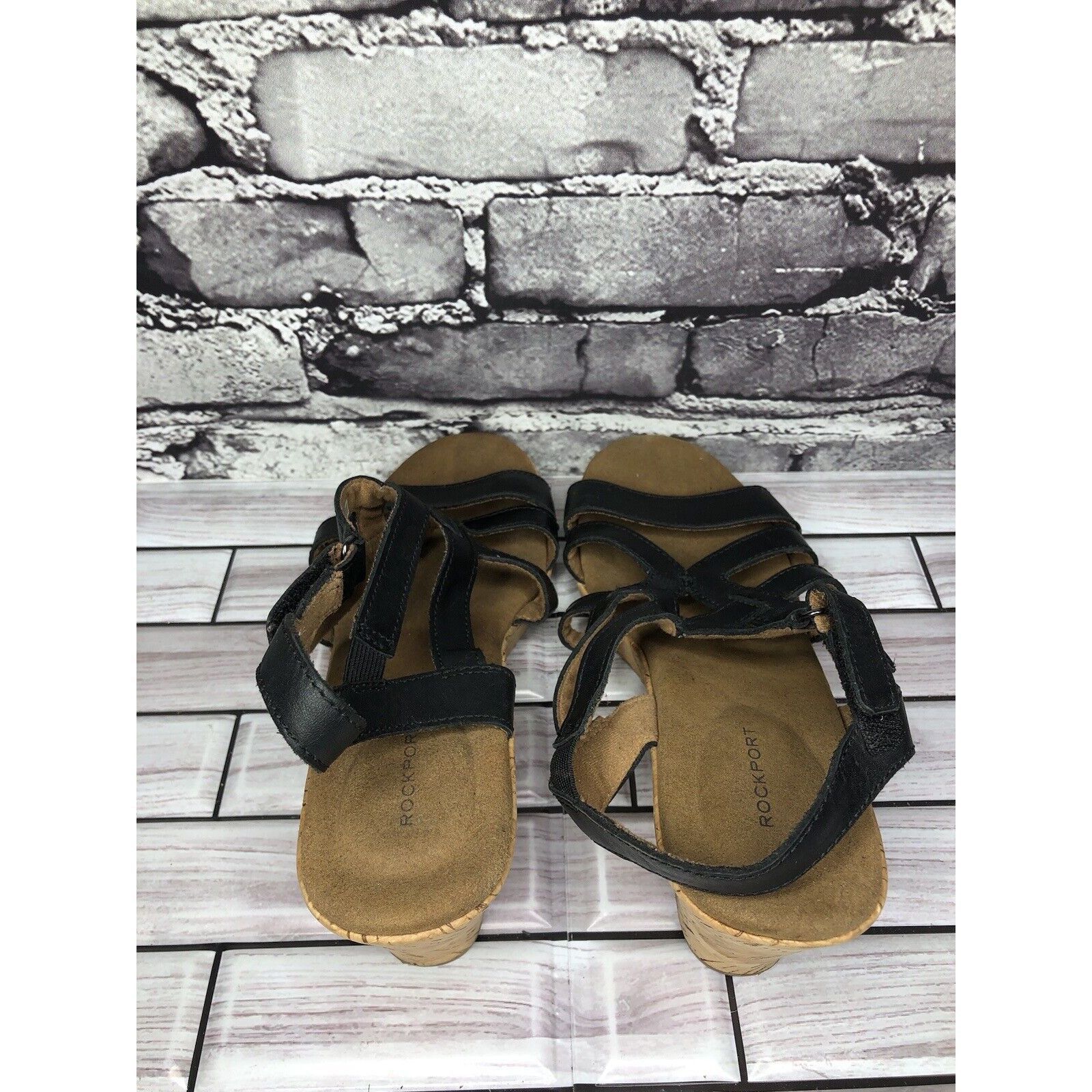Rockport Rockport Black Leather Casual Cork Wedge Strappy Sandals Wom Size US 8.5 / IT 38.5 - 23 Thumbnail