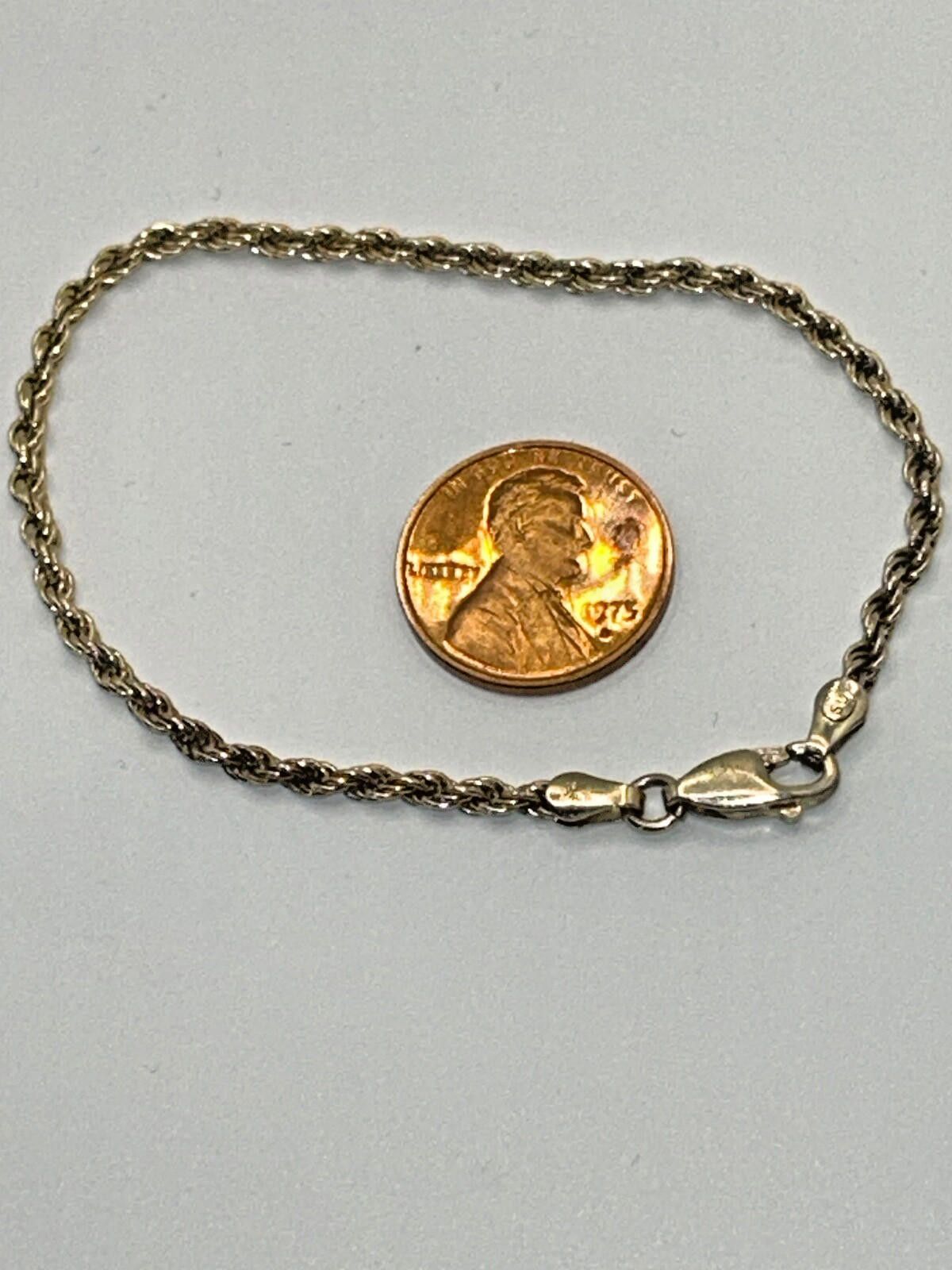 The Unbranded Brand Gold tone 925 Sterling Silver 2.5 mm Rope 7" Bracelet Size ONE SIZE - 3 Thumbnail