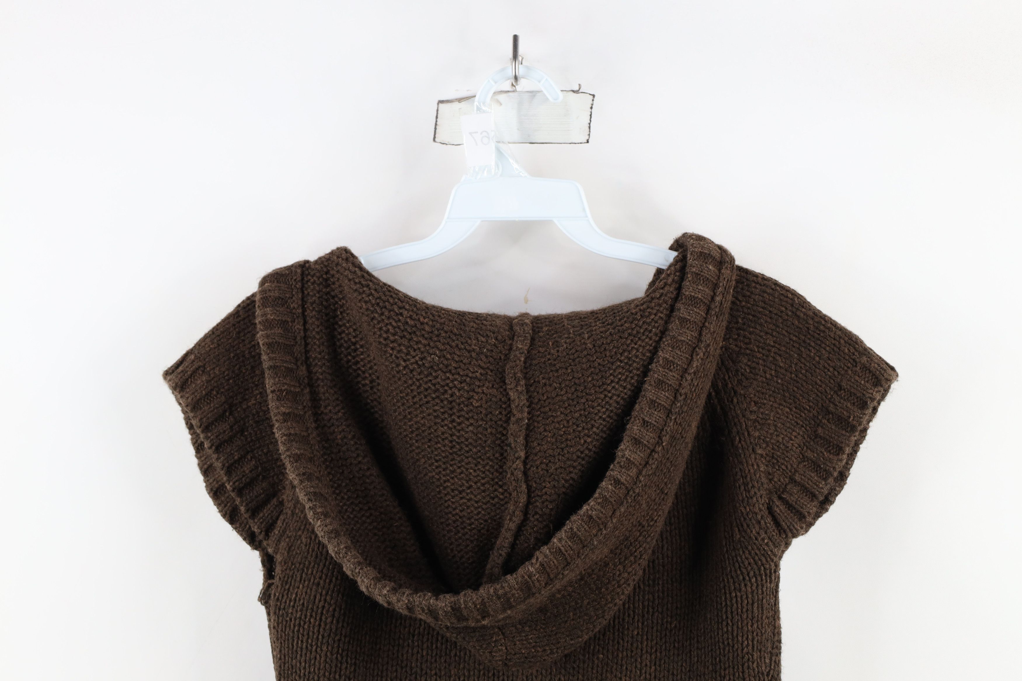 Vintage Vintage 90s Y2K Babydoll Cropped Hooded Knit Sweater Brown Size XS / US 0-2 / IT 36-38 - 12 Thumbnail