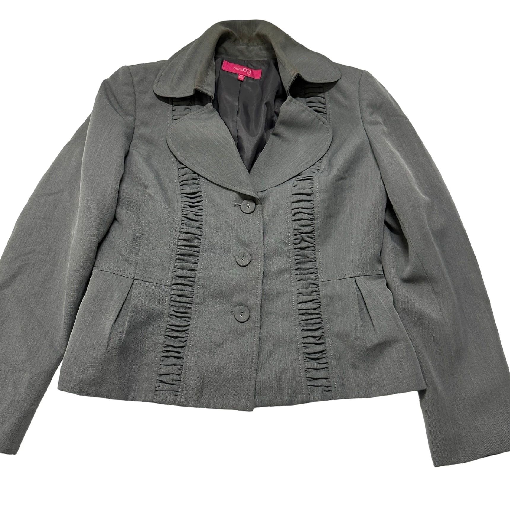 CO Nine & Co Blazer Womens Size 10 Gray Button Up Business Casual Office Career STAIN - Vintage? Size L / US 10 / IT 46 - 2 Thumbnail