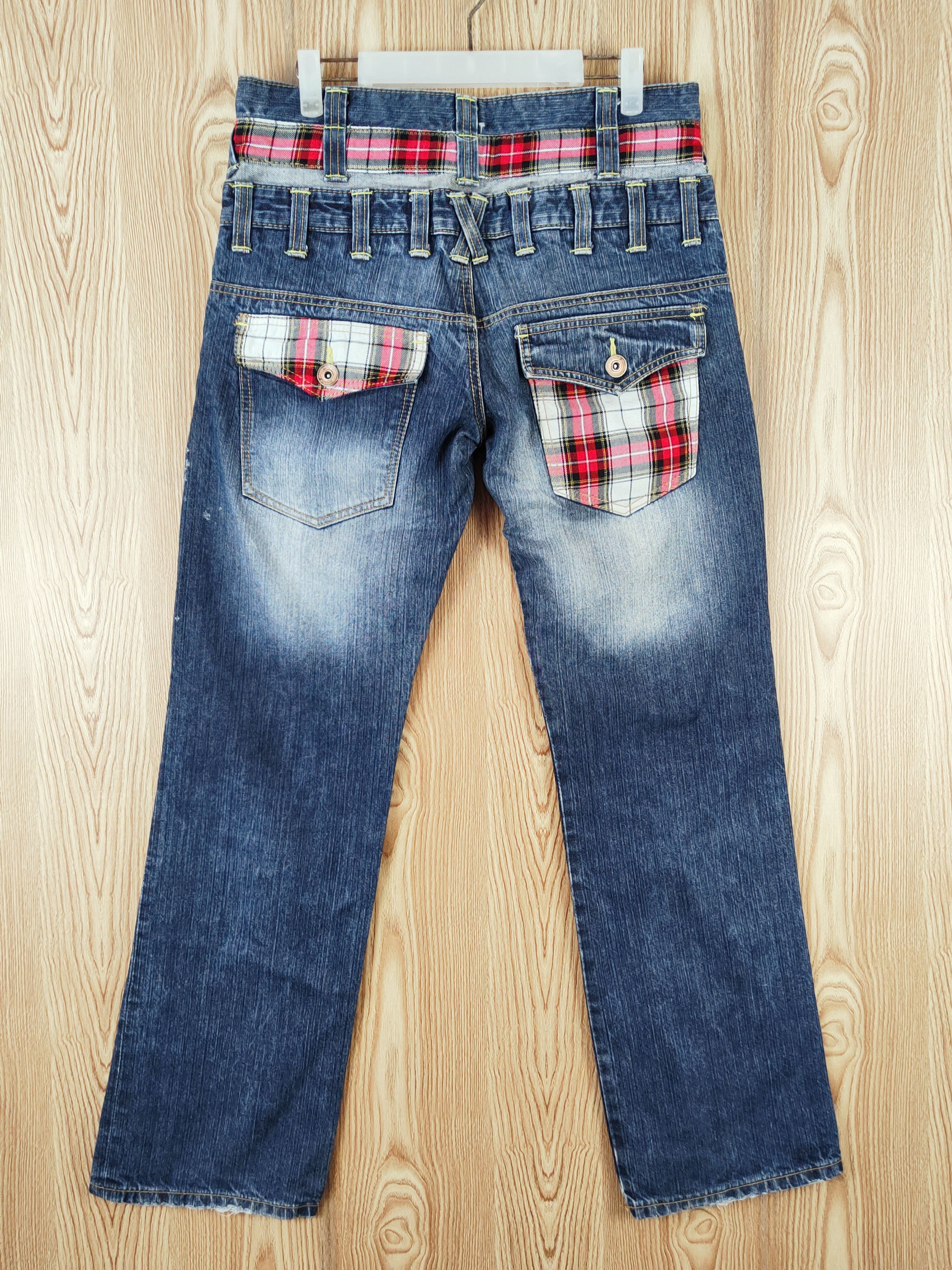 Japanese Brand Japan double waist checkered Distressed Ripped Jeans #W893 Size US 32 / EU 48 - 7 Thumbnail