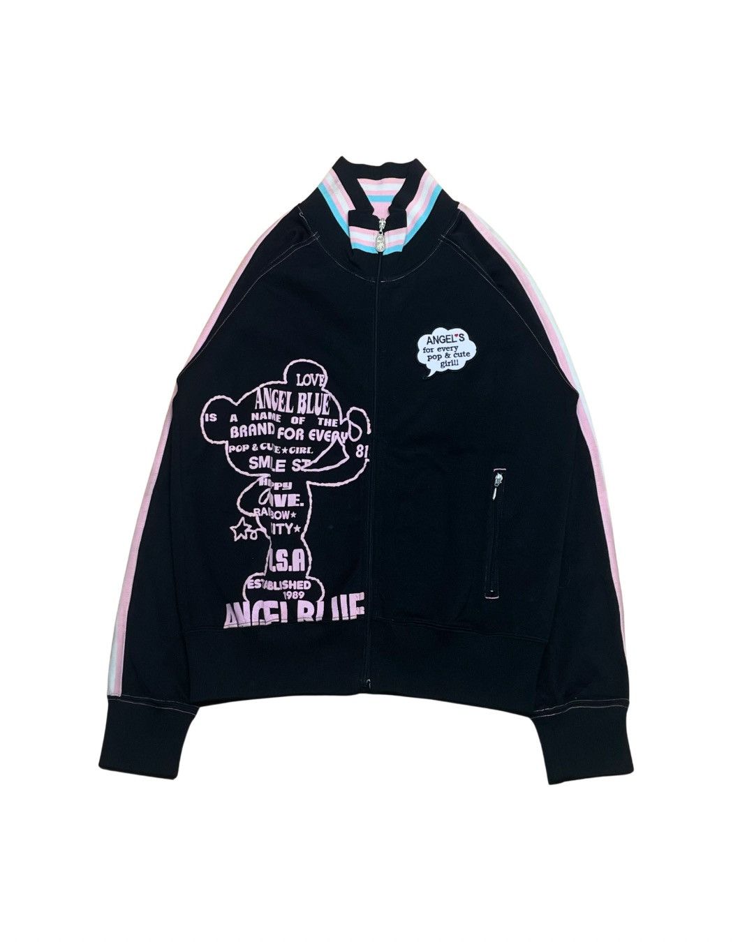 Angel Blue Angel Blue Nakamurakun Pink on Black Typography Track Jacket Size S / US 4 / IT 40 - 1 Thumbnail