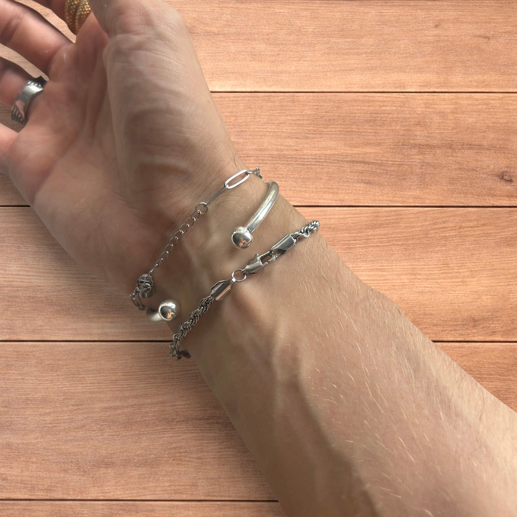 Japanese Brand Trio of stainless steel bracelets in silver. Size ONE SIZE - 5 Thumbnail