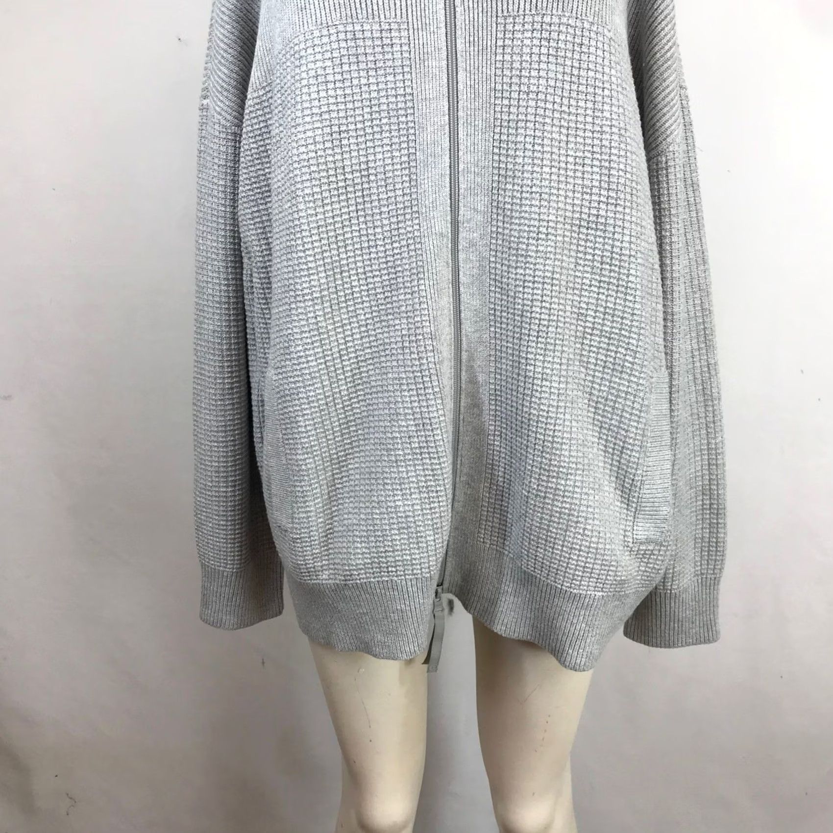 Talbots VINTAGE? No. T by Talbots XL Grey Waffle Knit Full Zip Cardigan - Women Size XL / US 12-14 / IT 48-50 - 3 Thumbnail