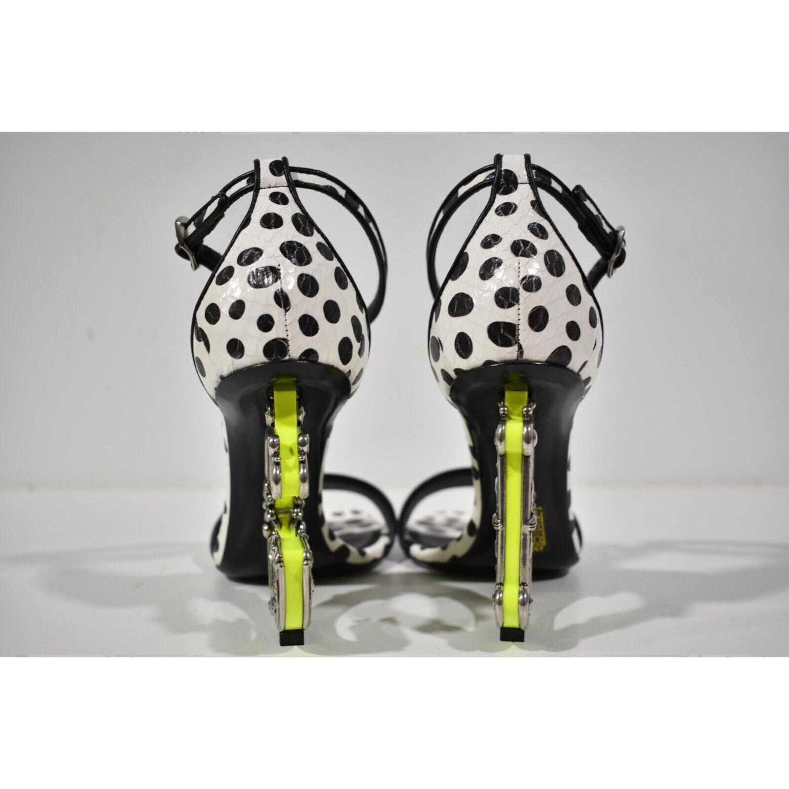 Dolce & Gabbana Keira 105 Black White Baroque DG Logo Heel Sandal Pump 37.5 Size US 7.5 / IT 37.5 - 11 Thumbnail