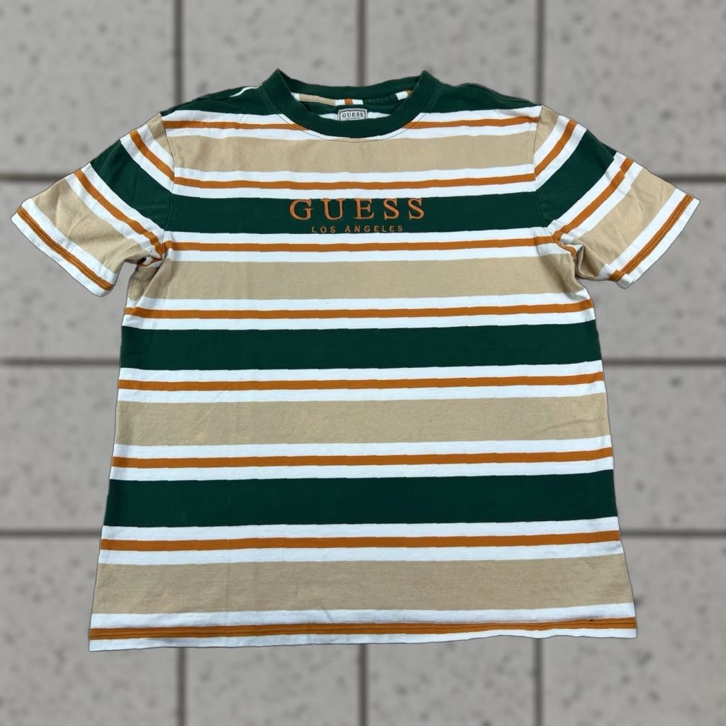 Guess VINTAGE GUESS Los Angeles T Shirt Mens Small Orange Striped Crew Neck Short Sleeve Cotton Shirt Size US S / EU 44-46 / 1 - 1 Thumbnail