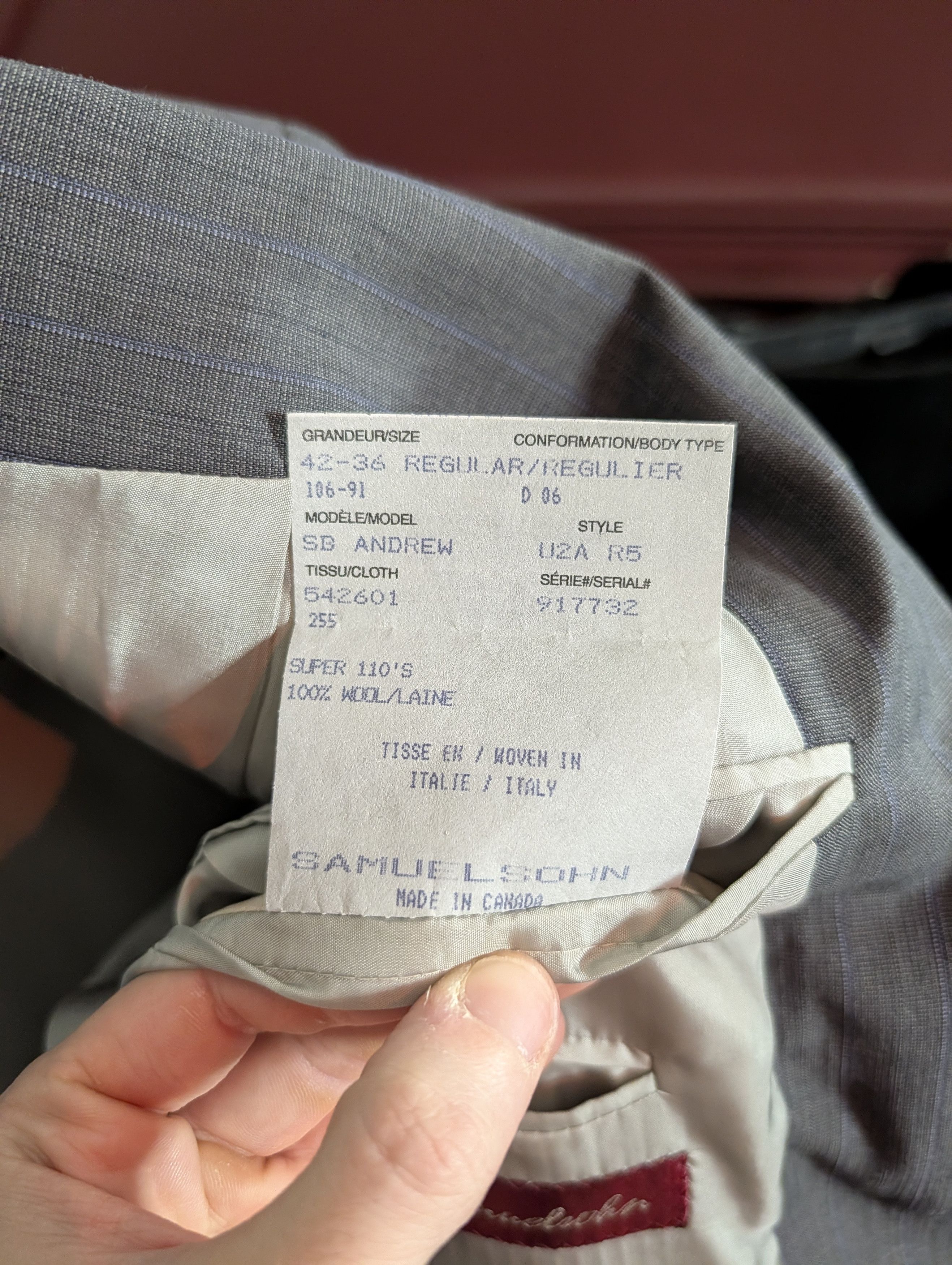 Samuelsohn Italian Super 110s wool gray pinstriped jacket 42R Size 42R - 13 Thumbnail