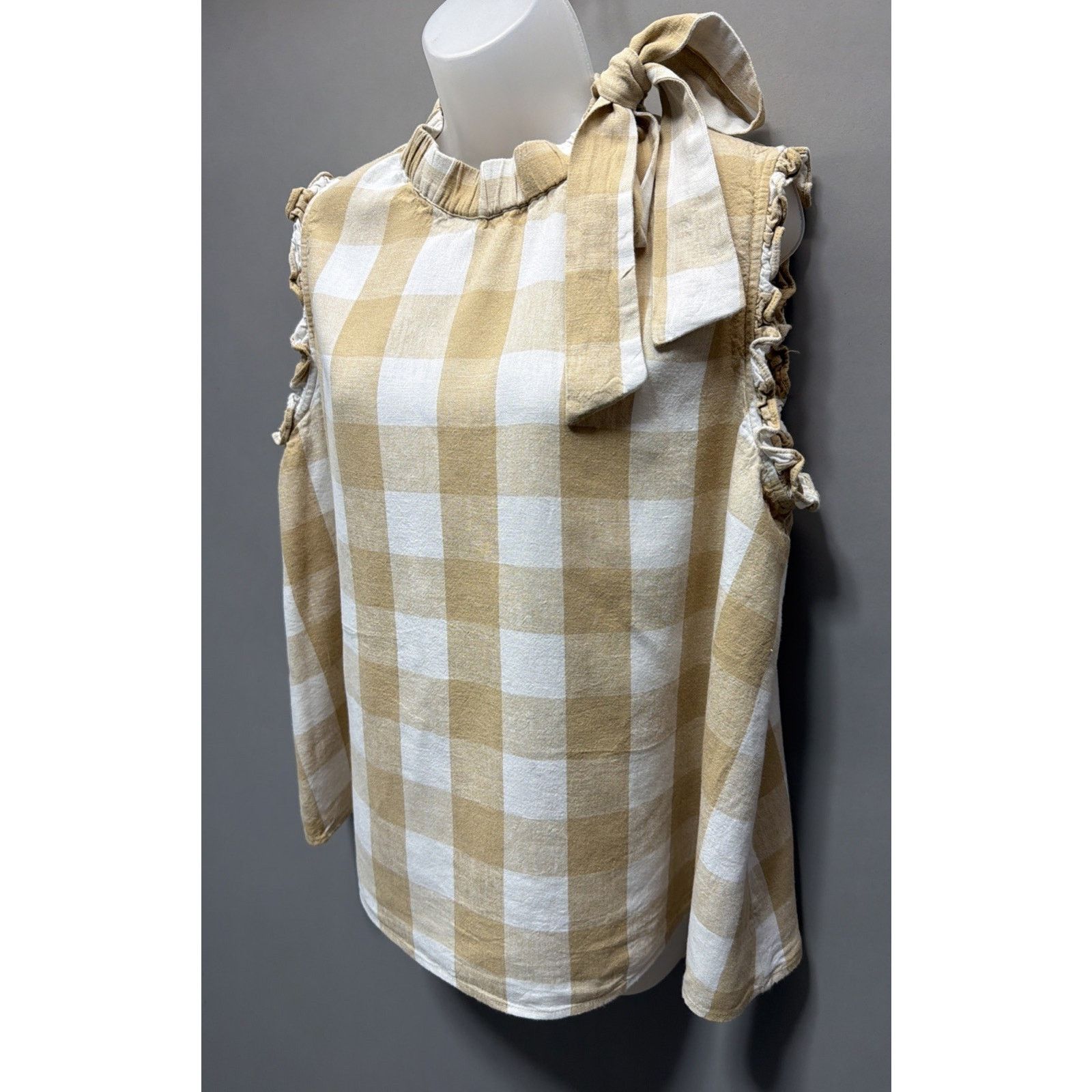 WhoWhat Who What Wear Women's Plaid Linen Sleeveless Sz XXL Beige Size XXL / US 16-18 / IT 52-54 - 2 Thumbnail