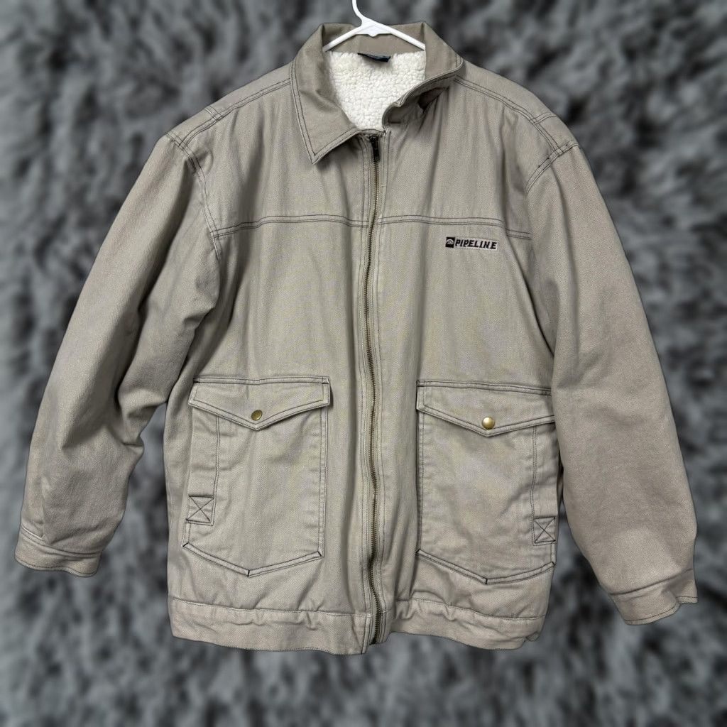 Vintage VTG 90s Pipeline Chore Jacket Mens L Beige Sherpa Lined Workwear Bomber Jacket Shaft? Size US L / EU 52-54 / 3 - 1 Thumbnail