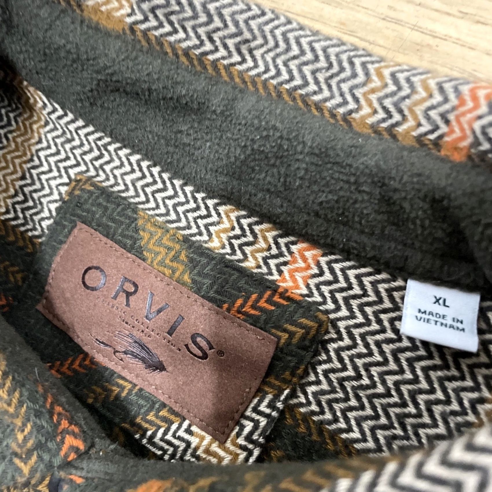 Orvis Orvis Heavyweight Shacket Flannel Shirt Men XL Brown Orange Patchwork 90s grunge Plaid Knit Pocket Shacket Size US L / EU 52-54 / 3 - 6 Thumbnail