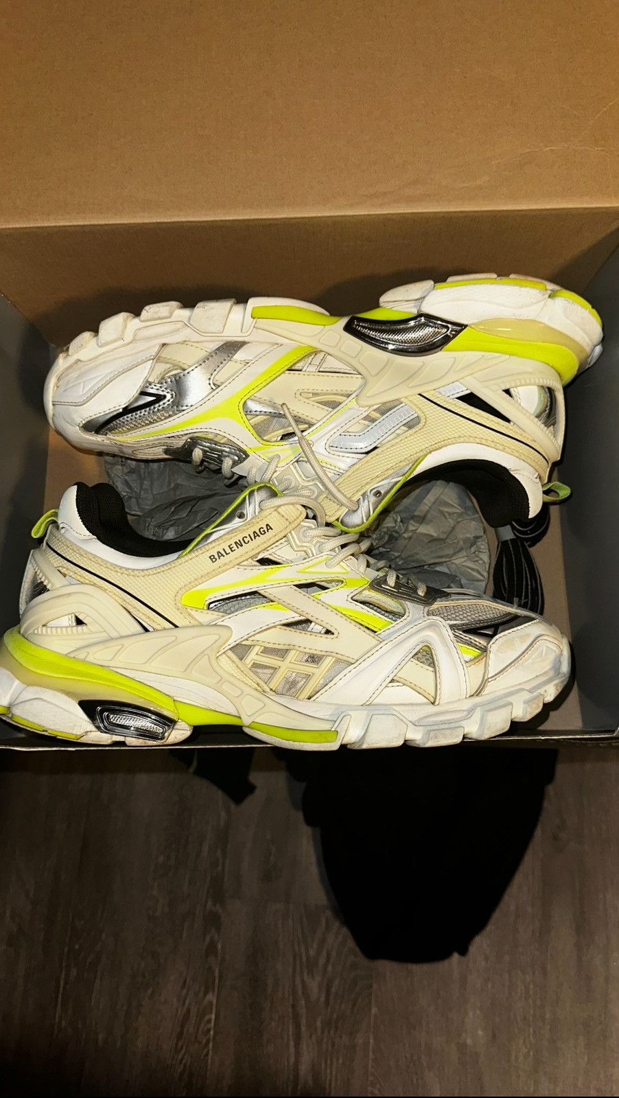 image of Balenciaga Track2 Fluo Yellow Shoes in White, Men's (Size 11)