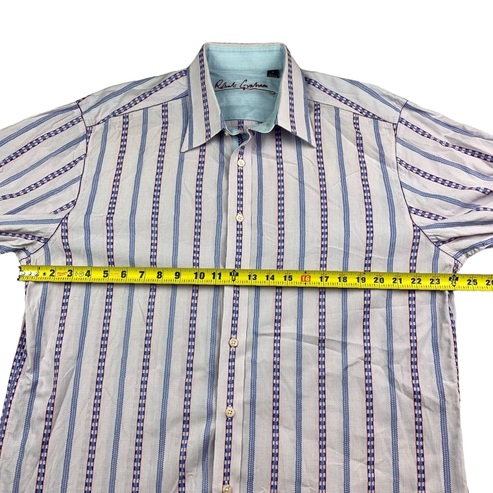 Robert Graham Button-Up Shirt XL Purple/Blue Stripe Flip Cuff Long Sleeve 100% Cotton Mens