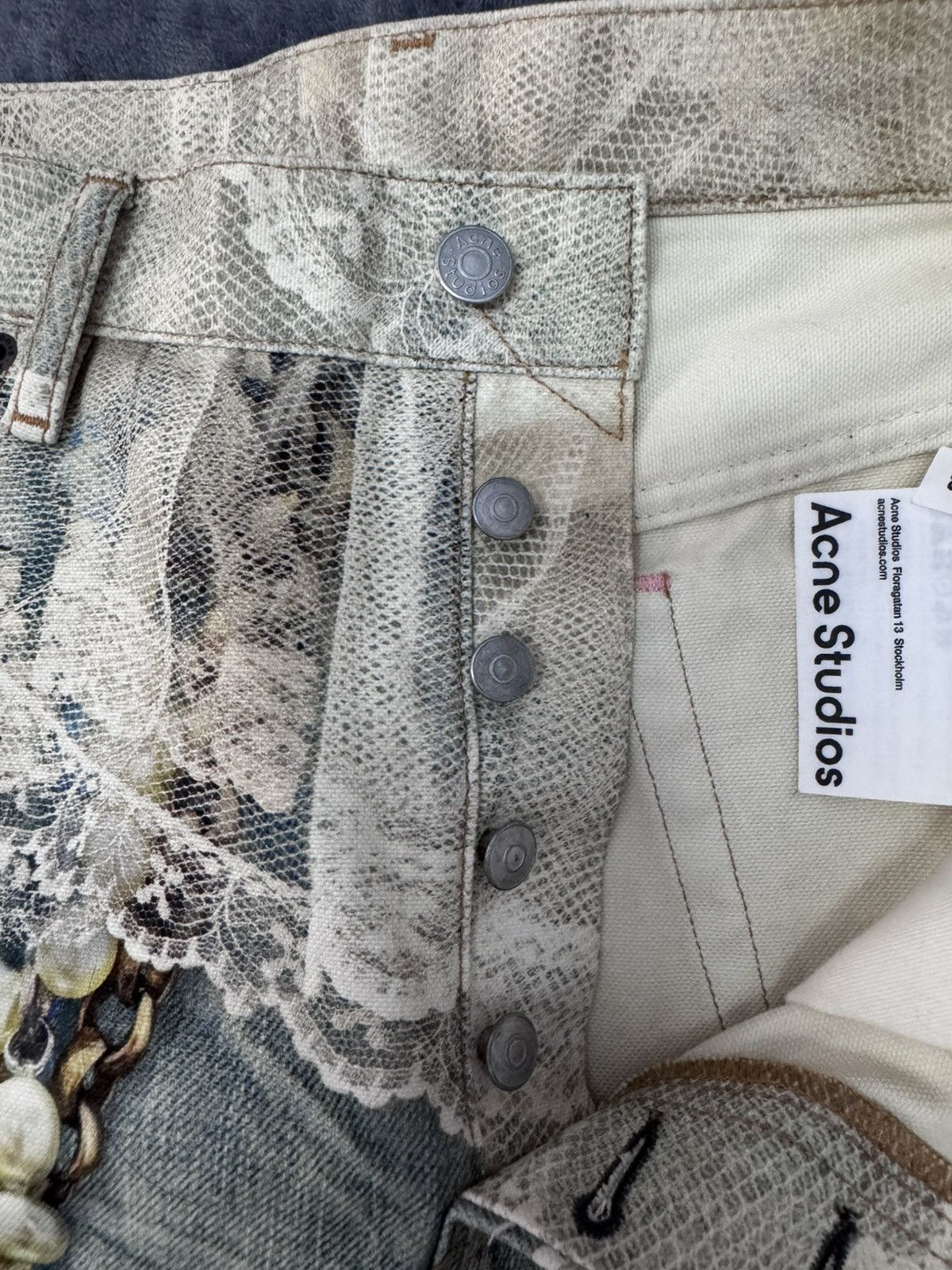Acne Studios Acne Studios 2006M Printed Barrel-leg Jeans White/Green Size US 32 / EU 48 - 5 Thumbnail