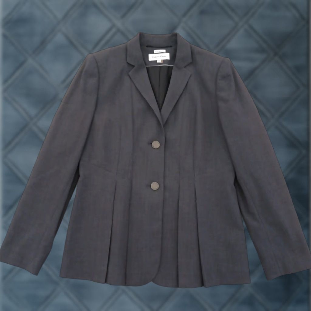 Calvin Klein Calvin Klein Blazer Womens Size 10 Gray Stretch Polyester Blend Jacket Single-Breasted Notch Lapel Womens 10 Gray Stretch Polyester Blend Vest? Size L / US 10 / IT 46 - 1 Thumbnail