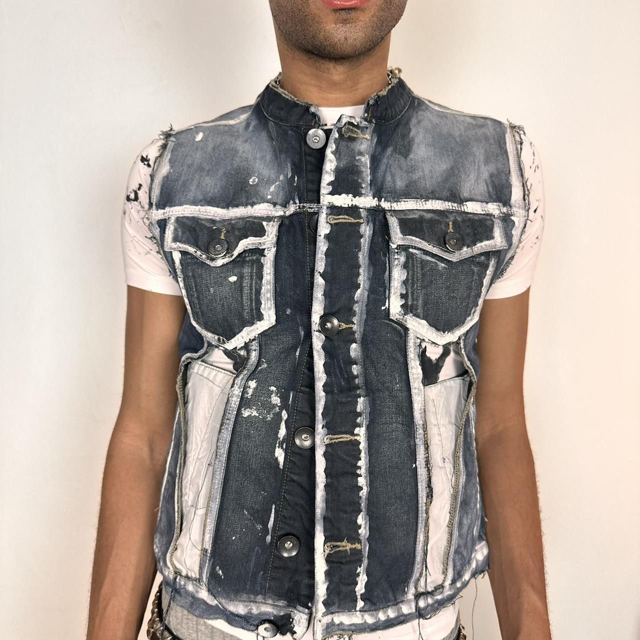 Other ASTROBOI* Blue Painted Deconstructed Denim Vest - Medium Size US M / EU 48-50 / 2 - 6 Thumbnail