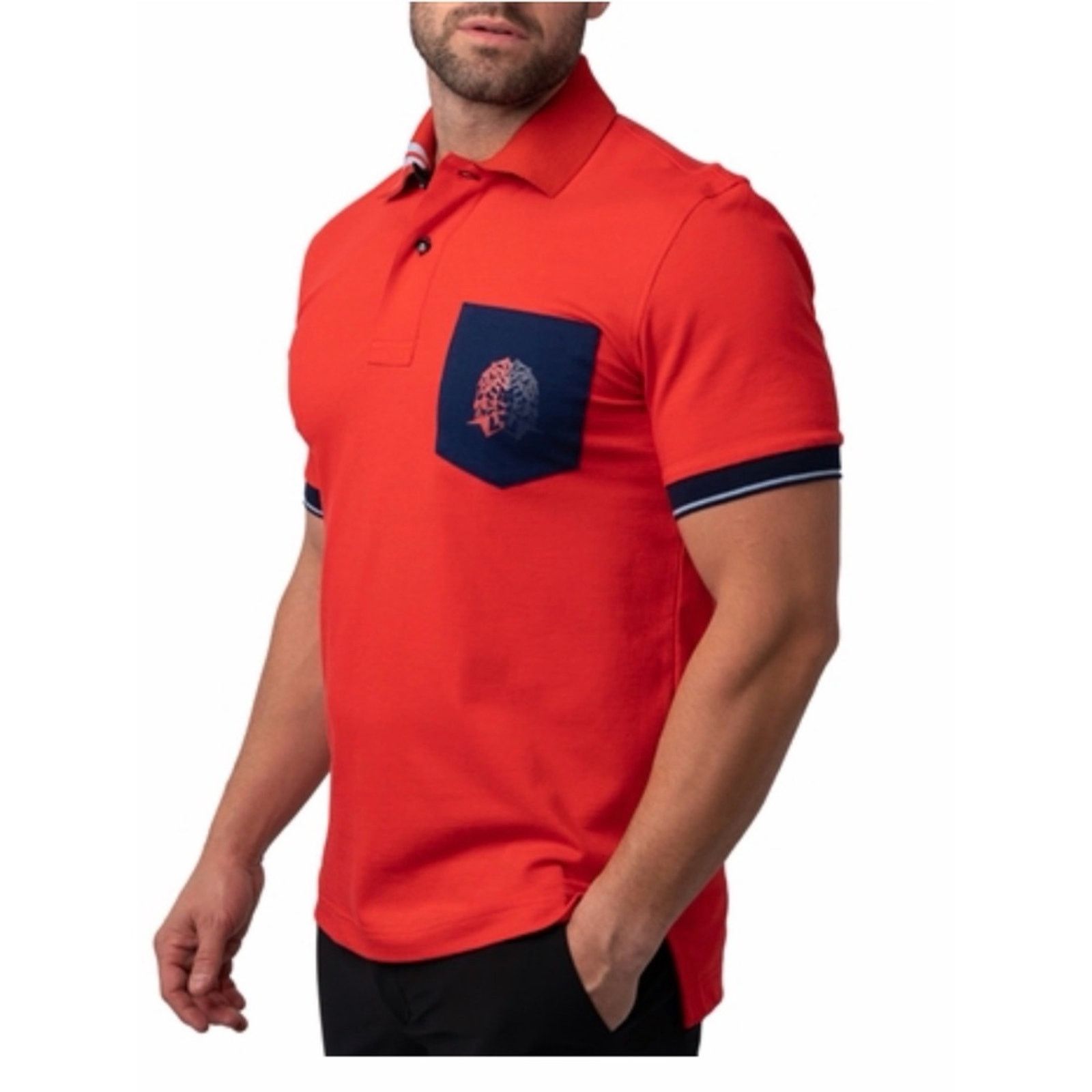 Maceoo Men's Maceo Red Polo Shirt with Navy Pocket and lion 🦁 S Size US S / EU 44-46 / 1 - 3 Thumbnail