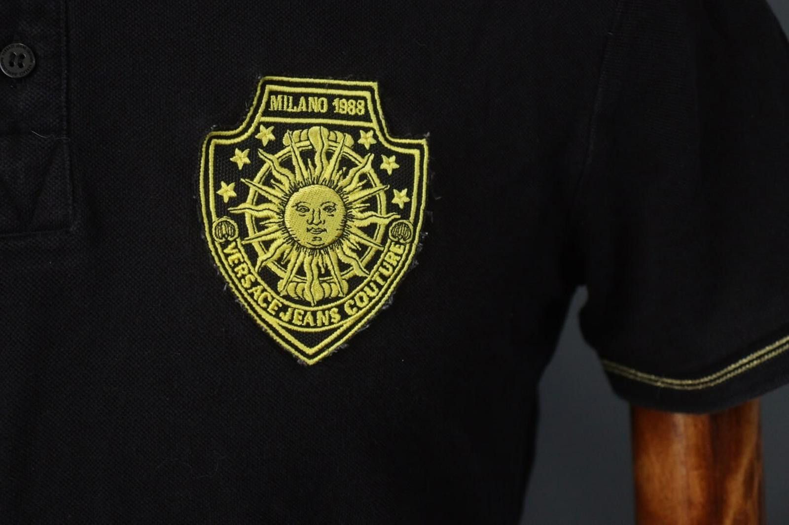 Versace Versace Black Cotton Collared Popover Polo Shirt Size L Size US L / EU 52-54 / 3 - 4 Thumbnail
