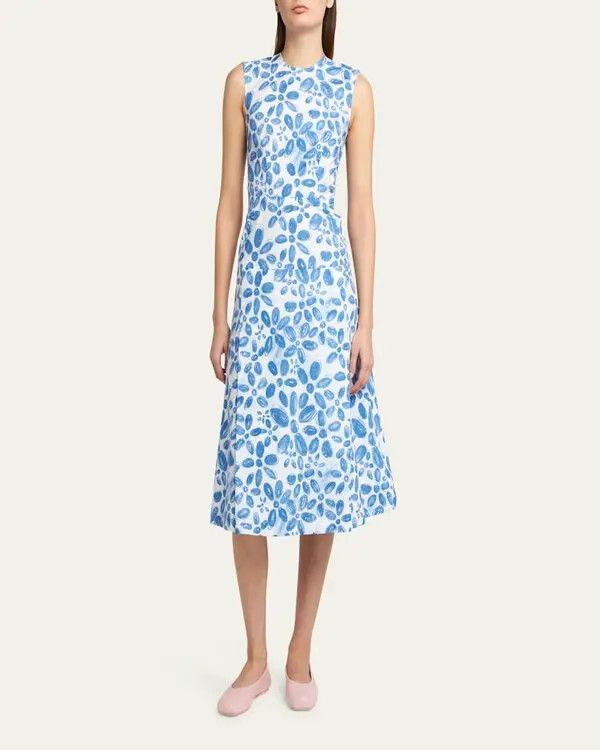 Marni o1w1db11125 Floral Print Midi Dress in Blue Size M / US 6-8 / IT 42-44 - 4 Thumbnail