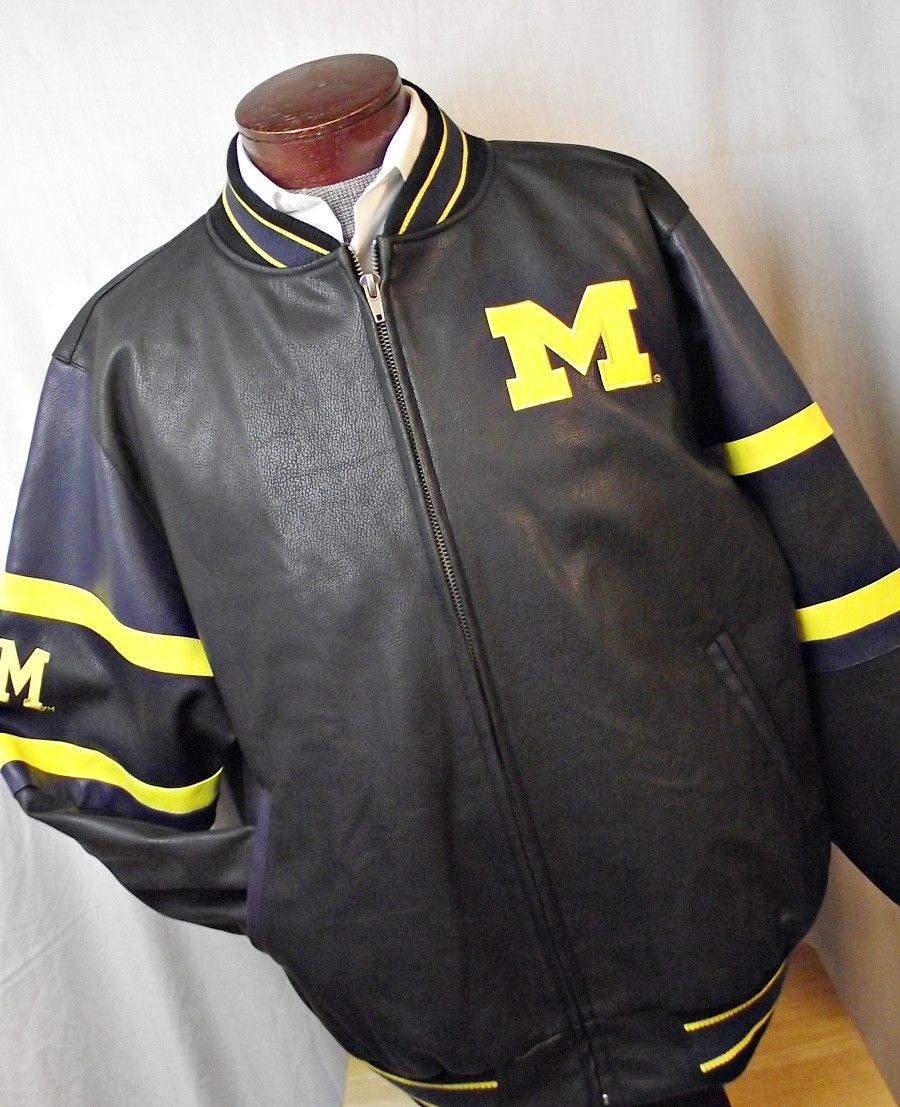 NCAA University of Michigan Wolverines Faux Leather Bomber Jacket Size US XL / EU 56 / 4 - 1 Thumbnail